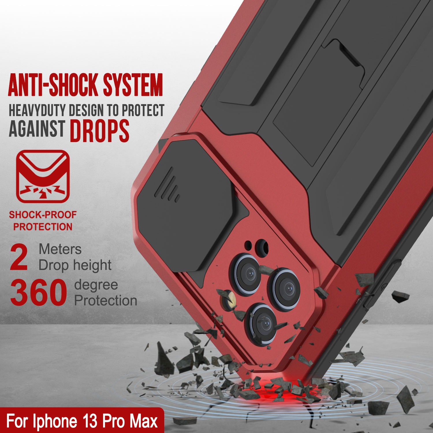 iPhone 13 Pro Max Metal 2.0 Case, Heavy Duty Military Grade Armor Cover [shock proof] Full Body Hard [Red]