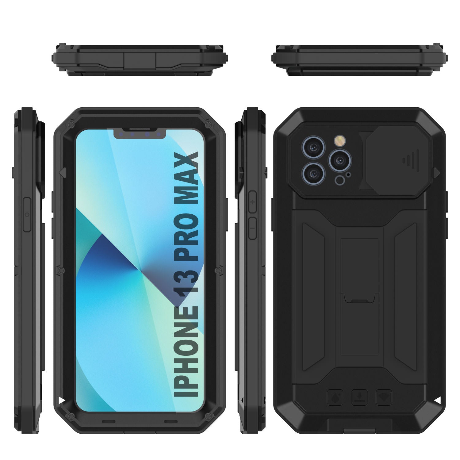 iPhone 13 Pro Max Metal 2.0 Case, Heavy Duty Military Grade Armor Cover [shock proof] Full Body Hard [Black]