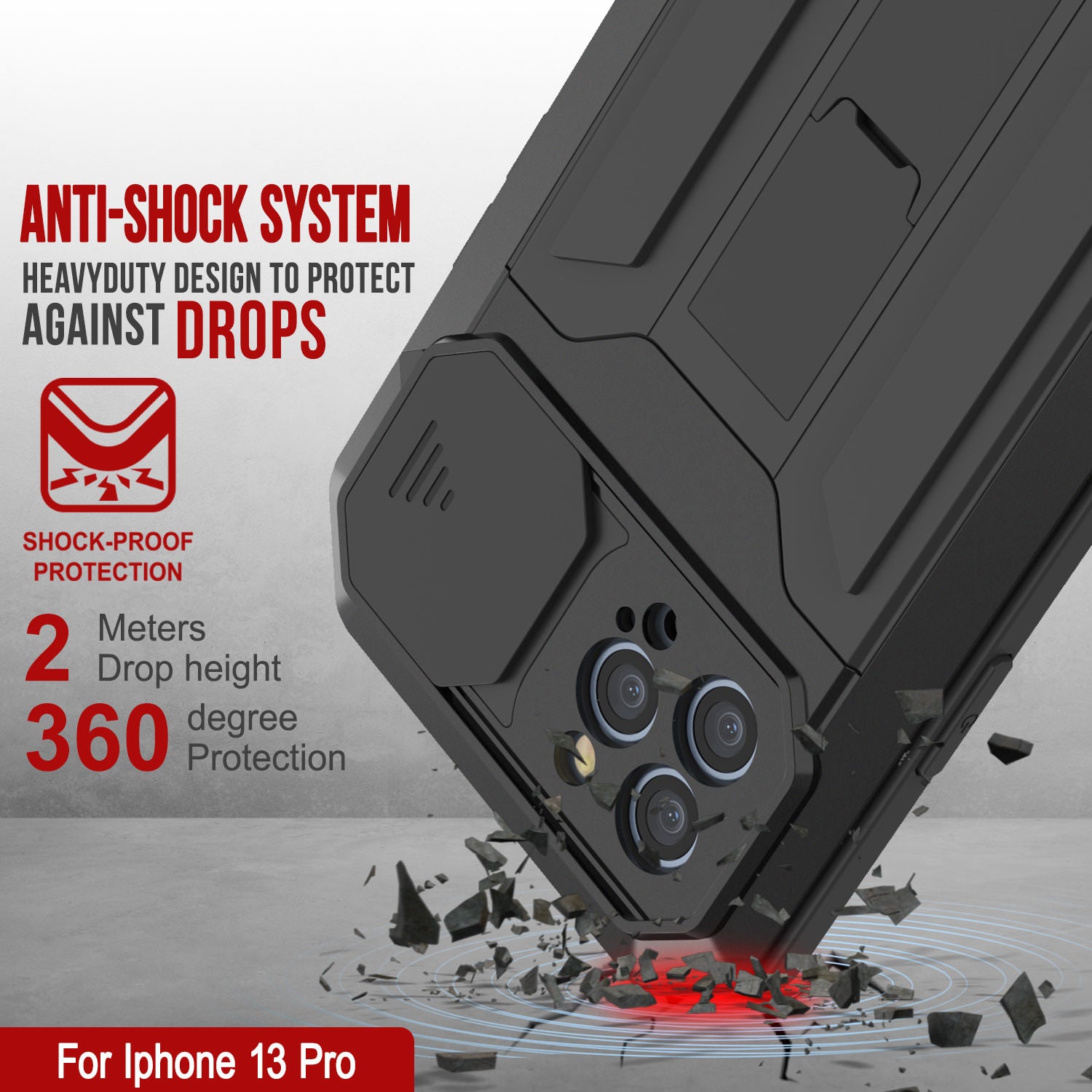 iPhone 13 Pro Metal 2.0 Case, Heavy Duty Military Grade Armor Cover [shock proof] Full Body Hard [Black]