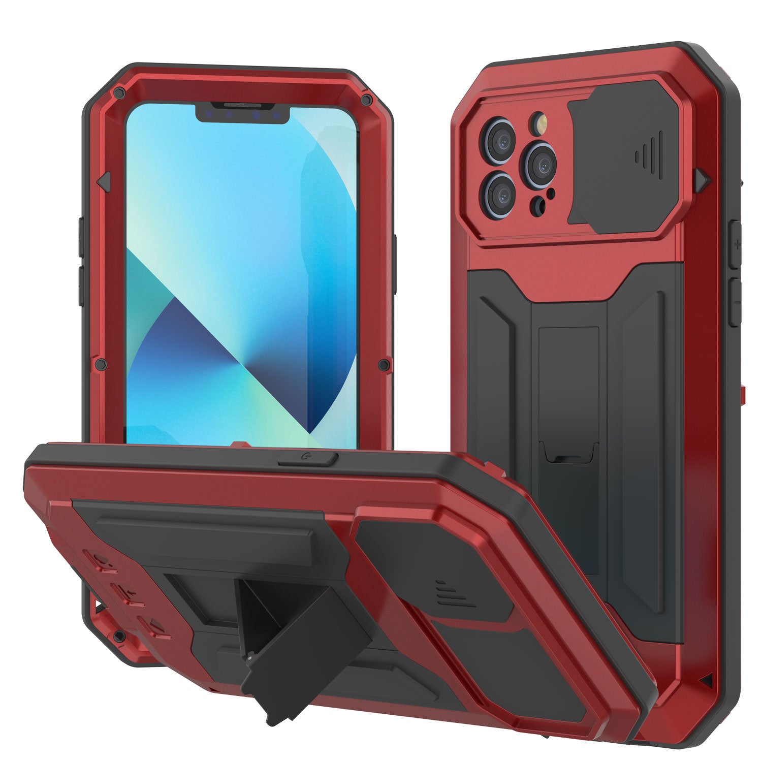 iPhone 13 Pro Metal 2.0 Case, Heavy Duty Military Grade Armor Cover [shock proof] Full Body Hard [Red]