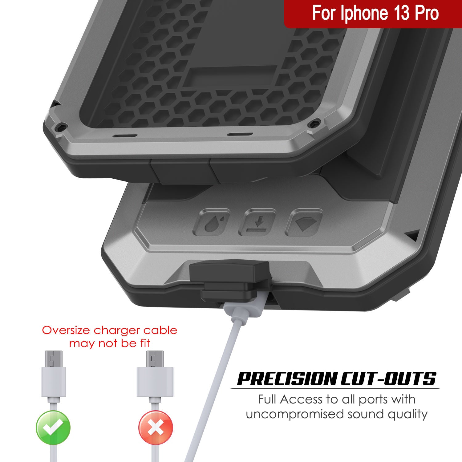 iPhone 13 Pro Metal 2.0 Case, Heavy Duty Military Grade Armor Cover [shock proof] Full Body Hard [Silver]