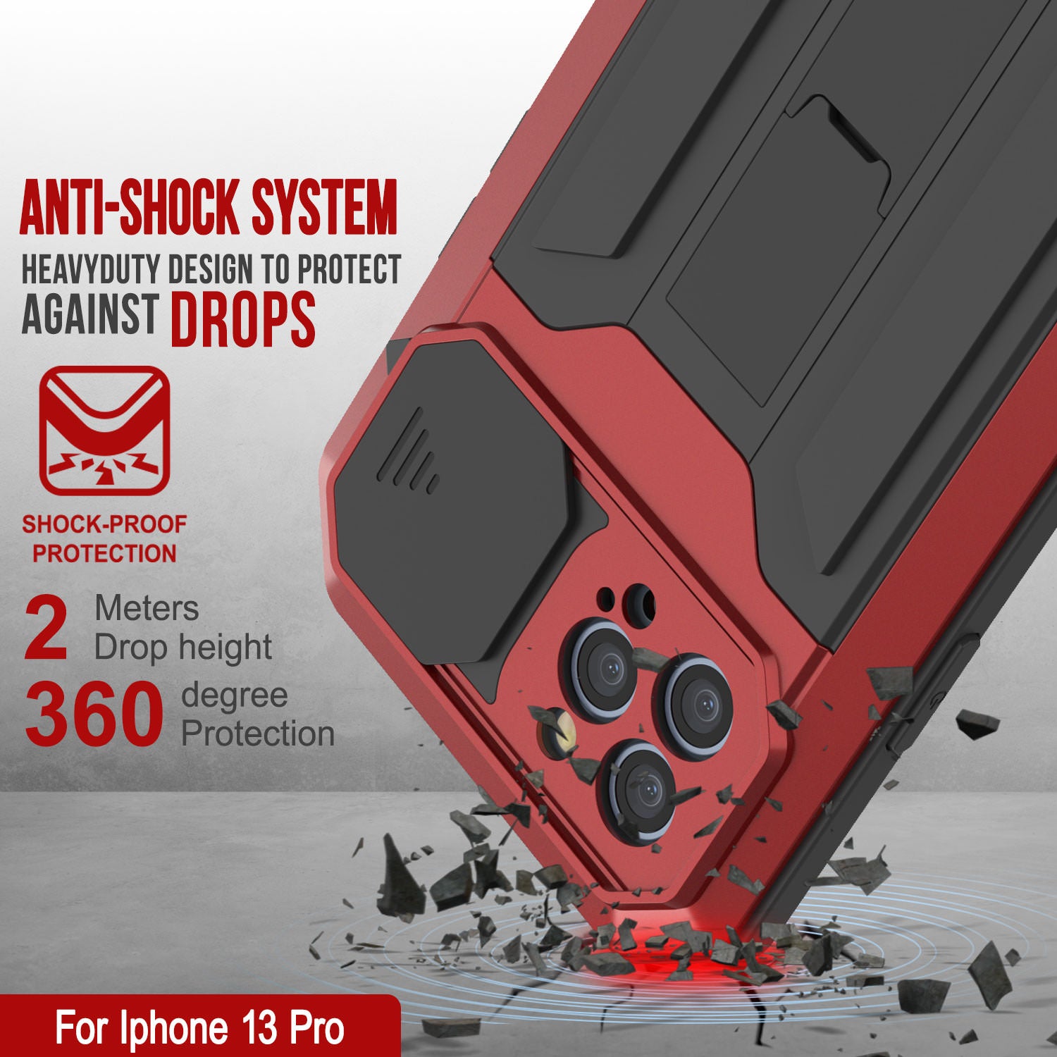 iPhone 13 Pro Metal 2.0 Case, Heavy Duty Military Grade Armor Cover [shock proof] Full Body Hard [Red]