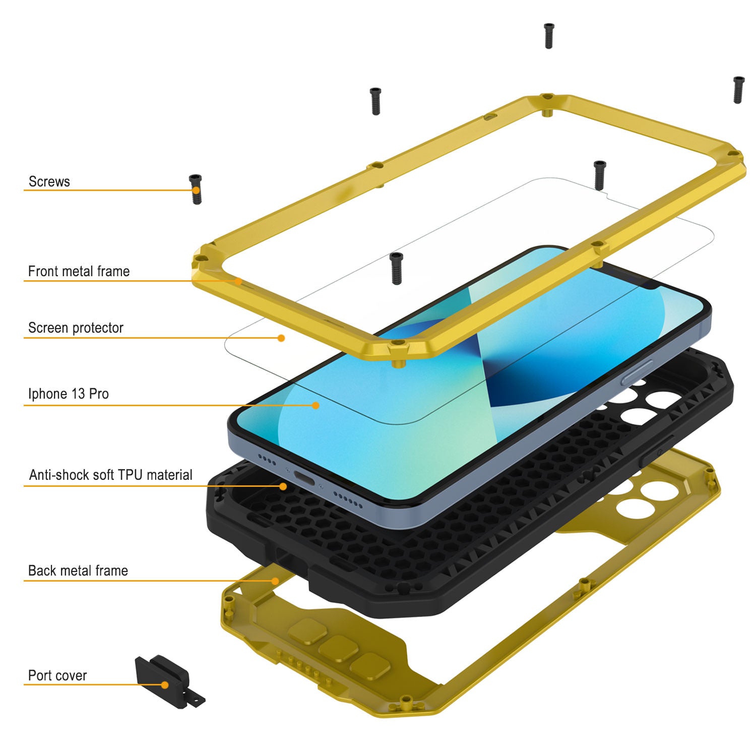 iPhone 13 Pro Metal 2.0 Case, Heavy Duty Military Grade Armor Cover [shock proof] Full Body Hard [Neon]