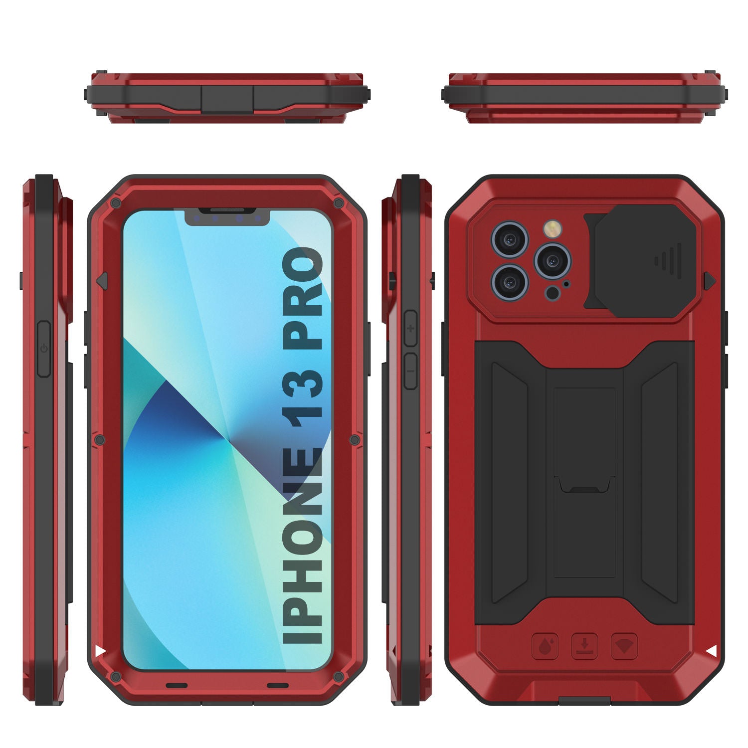 iPhone 13 Pro Metal 2.0 Case, Heavy Duty Military Grade Armor Cover [shock proof] Full Body Hard [Red]