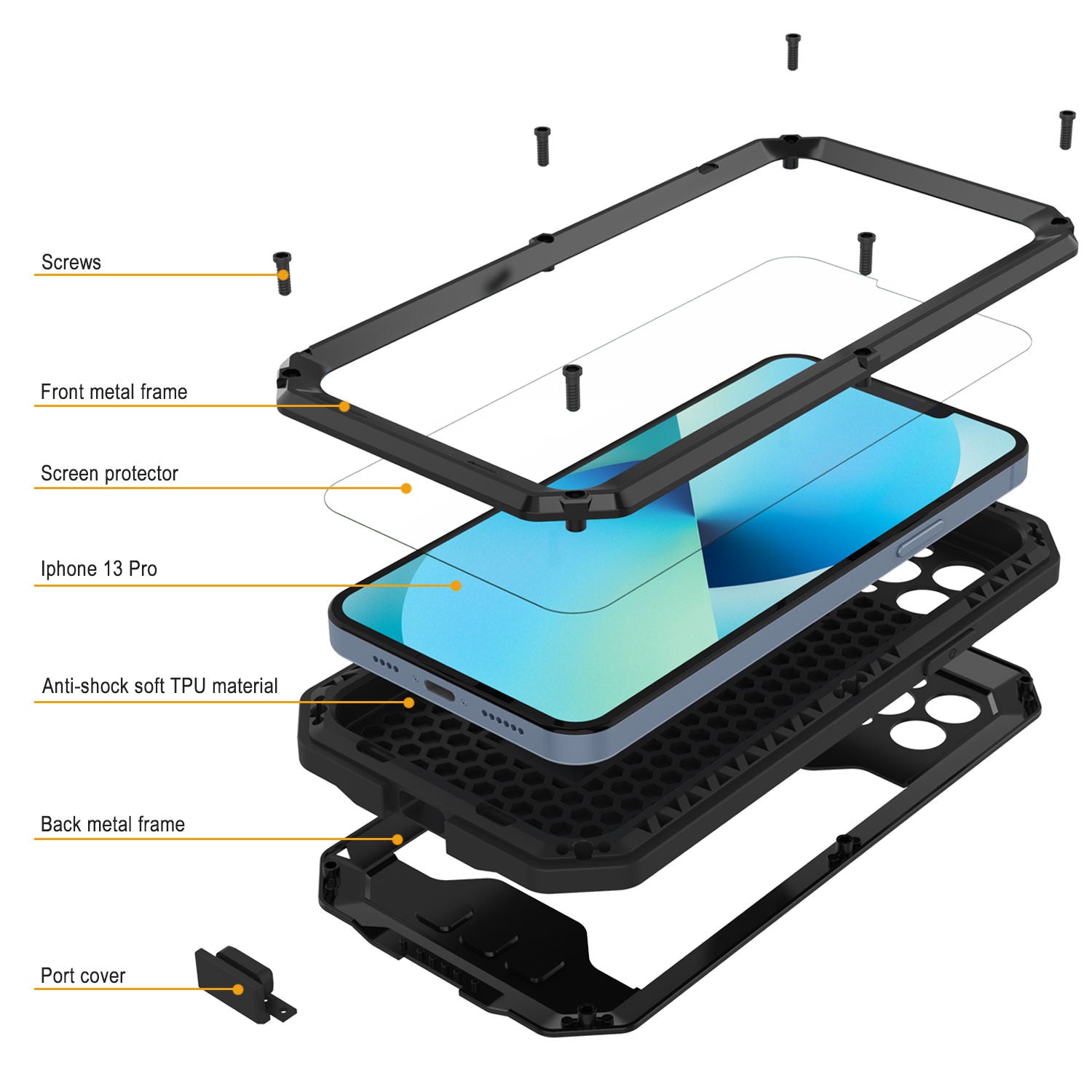 iPhone 13 Pro Metal 2.0 Case, Heavy Duty Military Grade Armor Cover [shock proof] Full Body Hard [Black]