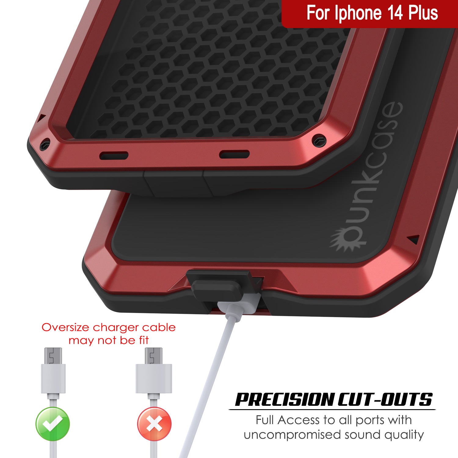 iPhone 14 Plus Metal Case, Heavy Duty Military Grade Armor Cover [shock proof] Full Body Hard [Red]