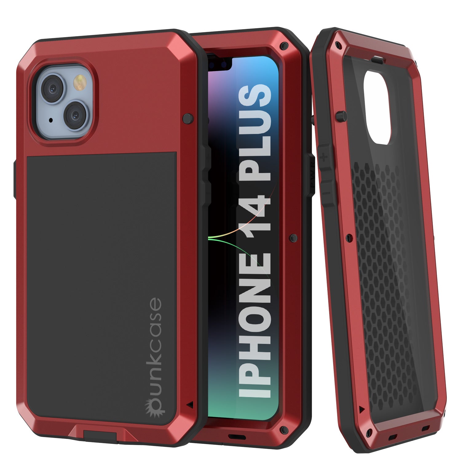 iPhone 14 Plus Metal Case, Heavy Duty Military Grade Armor Cover [shock proof] Full Body Hard [Red]