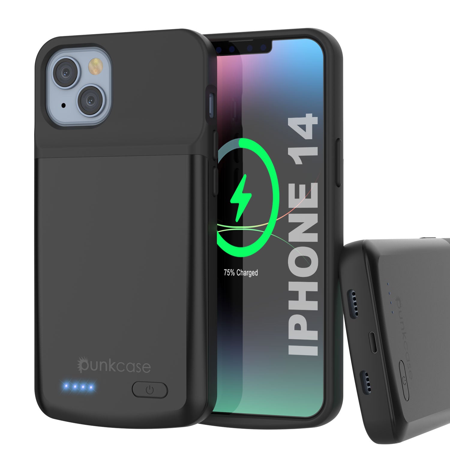 iPhone 14 Battery Case, PunkJuice 4800mAH Fast Charging Power Bank W/ Screen Protector iPhone 14 Battery Case, PunkJuice 4800mAH Fast Charging Power Bank W/ Screen Protector