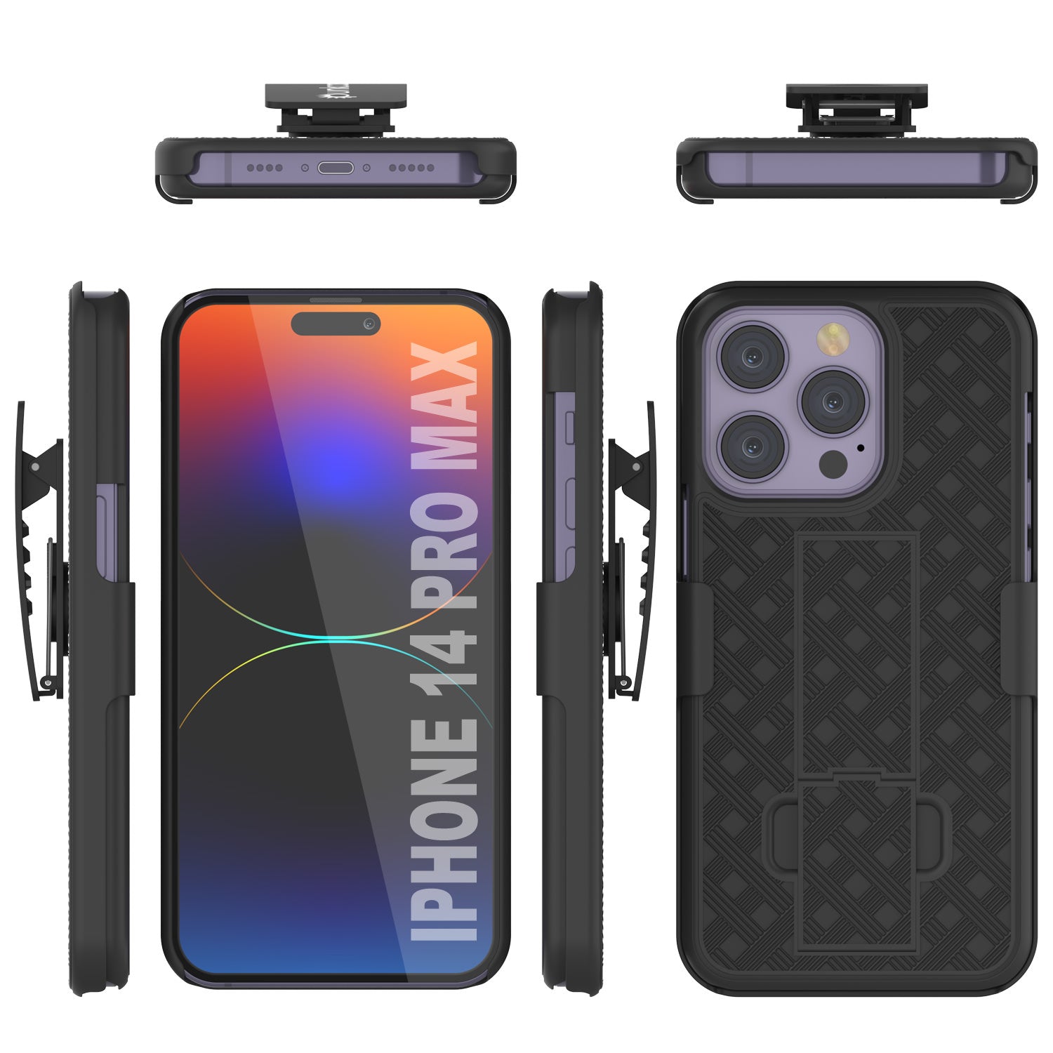 iPhone 15 Pro Max Case With Tempered Glass Screen Protector, Holster Belt Clip & Built-In Kickstand [Teal]