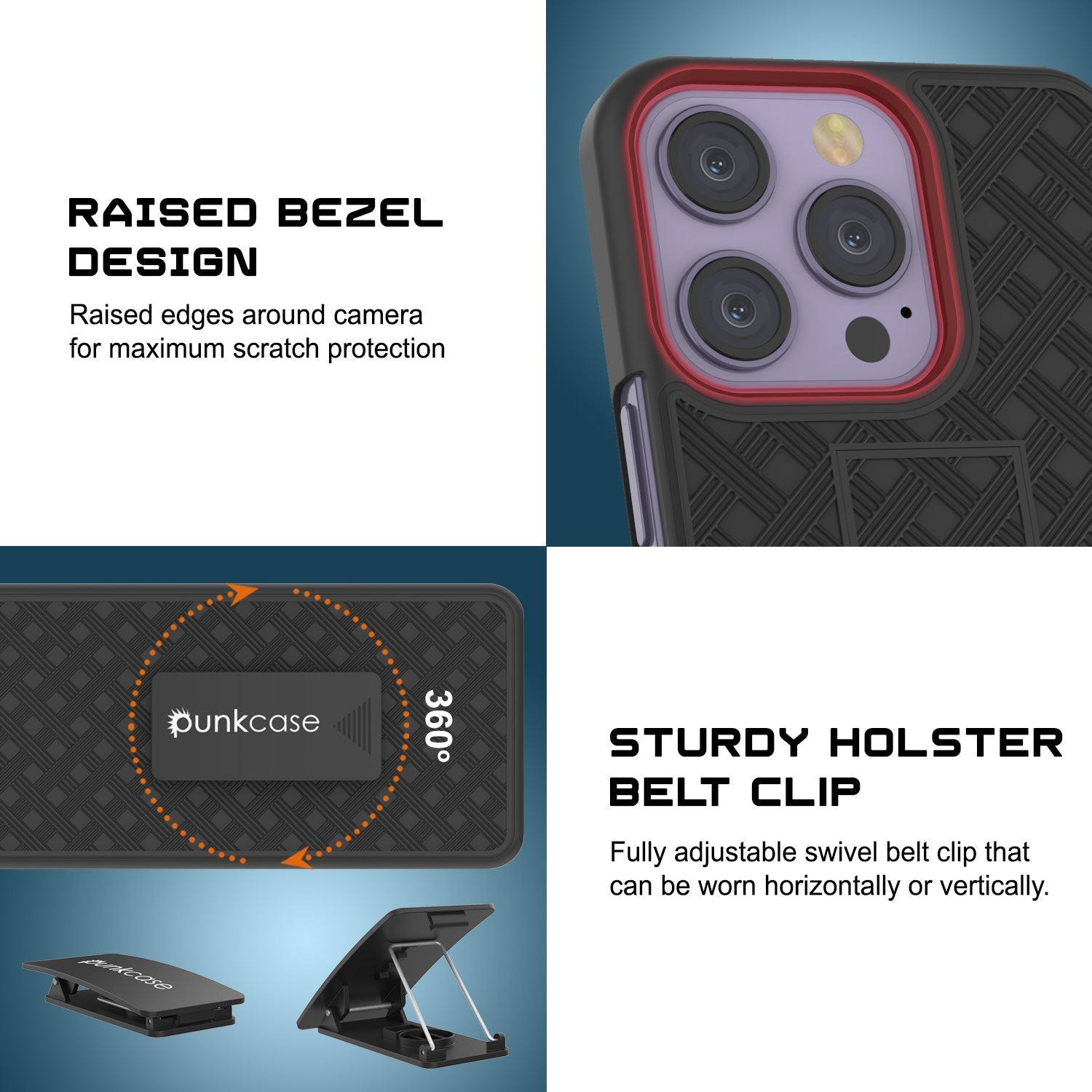 iPhone 15 Pro Max Case With Tempered Glass Screen Protector, Holster Belt Clip & Built-In Kickstand [Orange]