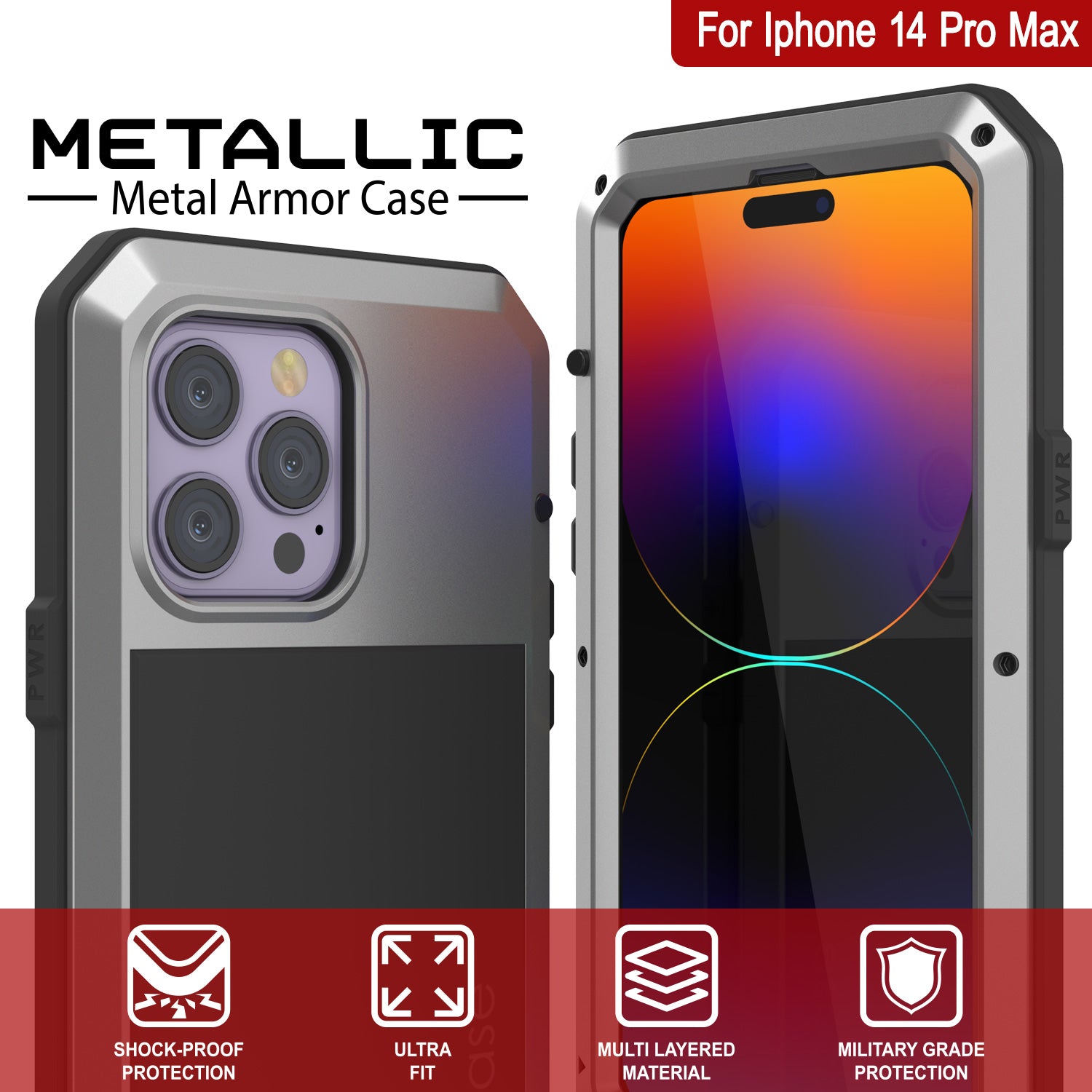 Fr iPhone 15 14 Pro Max Aluminum Metal Frame Black Back Hybrid Rugged Case  Cover