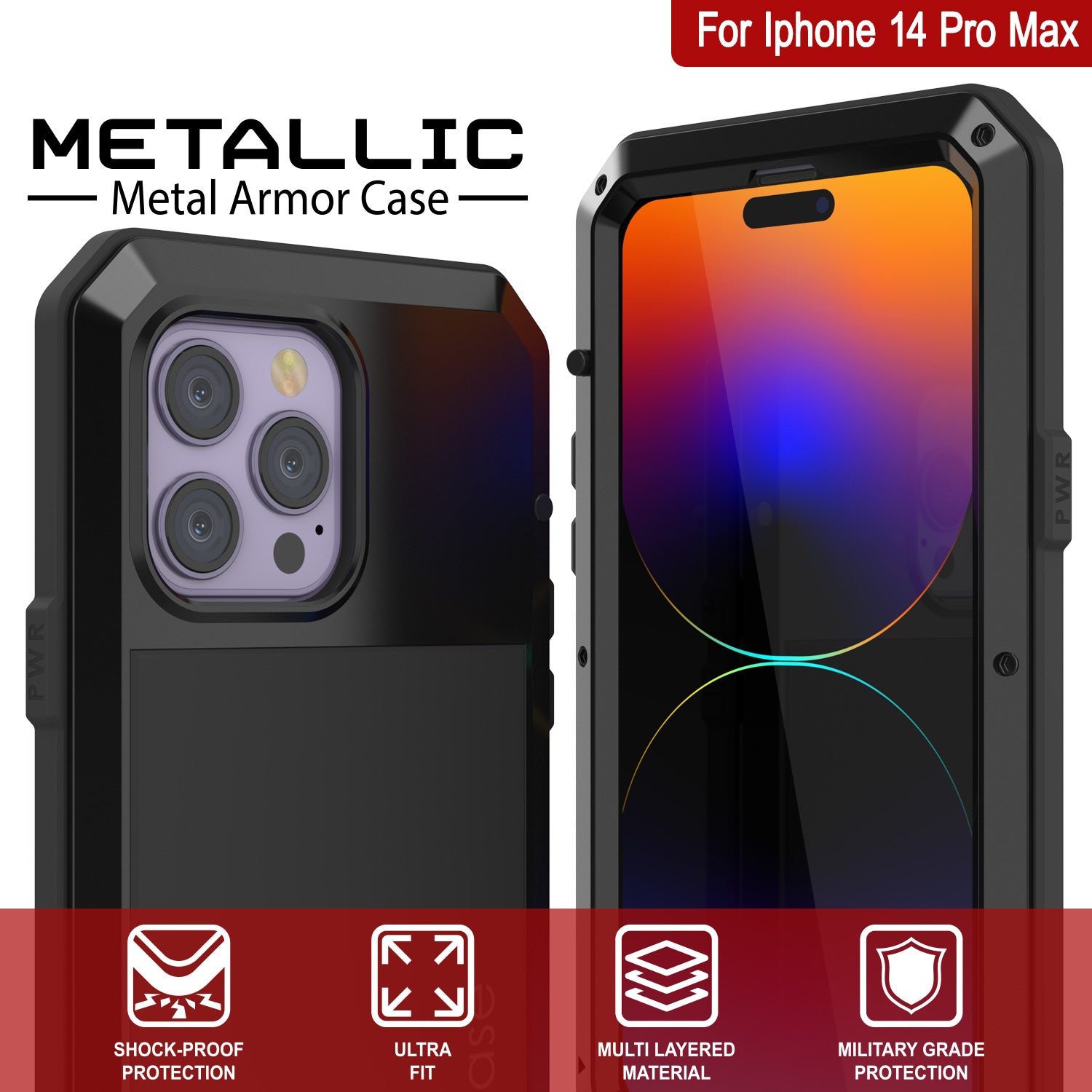 Heavy Duty Metal & Gorilla Glass Case For IPhone 15 Pro Max / 14 / 13 – Shockproof, Rugged With Kickstand
