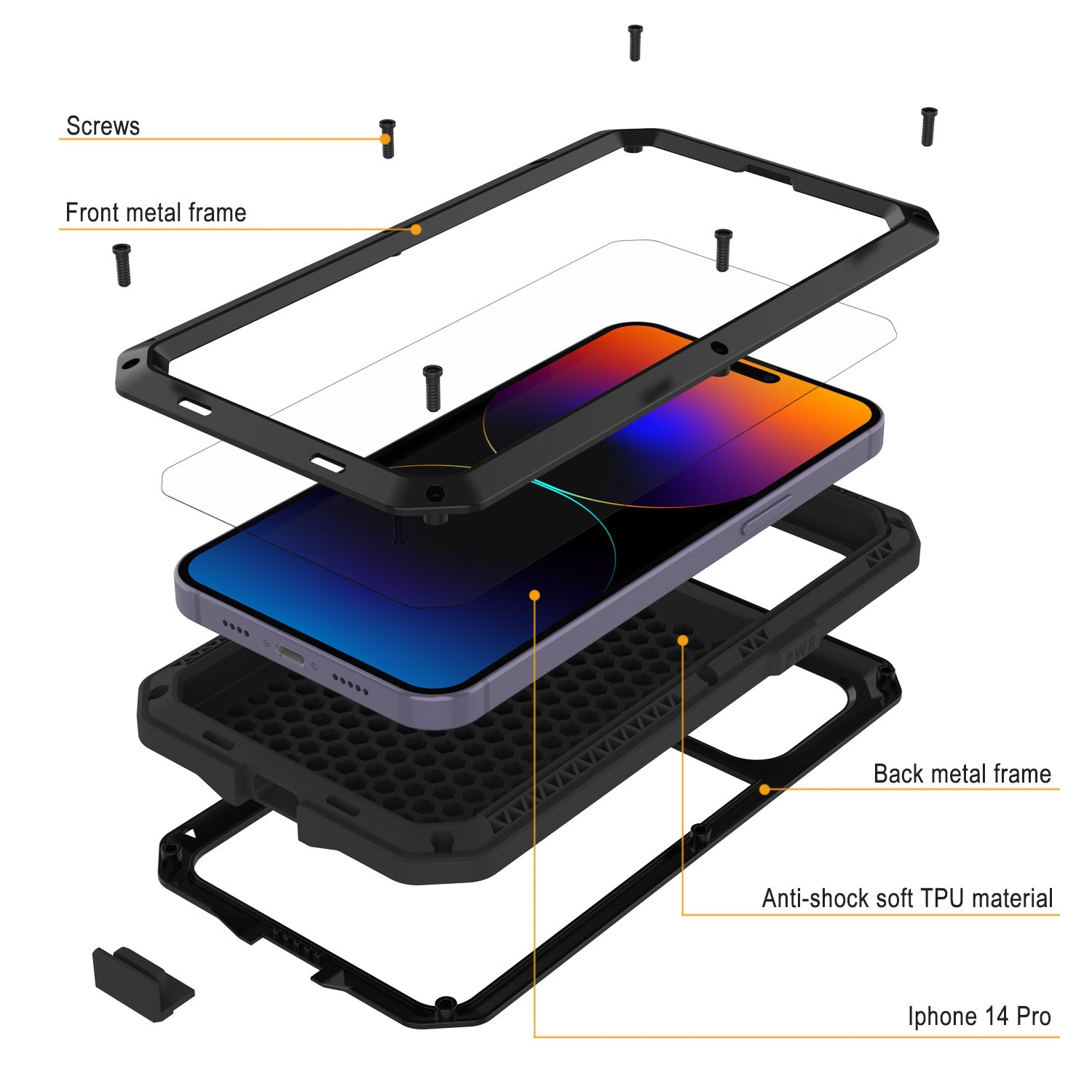 iPhone 14 Pro Metal Case, Heavy Duty Military Grade Armor Cover [shock proof] Full Body Hard [Black]