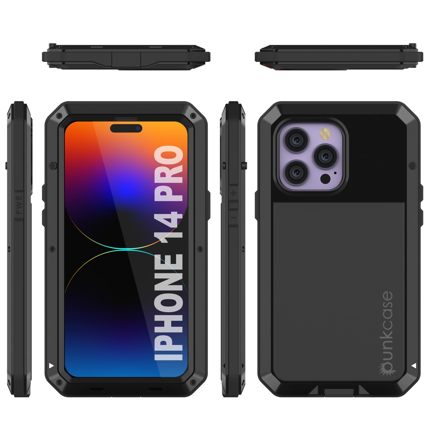 iPhone 14 Pro Metal Case, Heavy Duty Military Grade Armor Cover [shock proof] Full Body Hard [Black]
