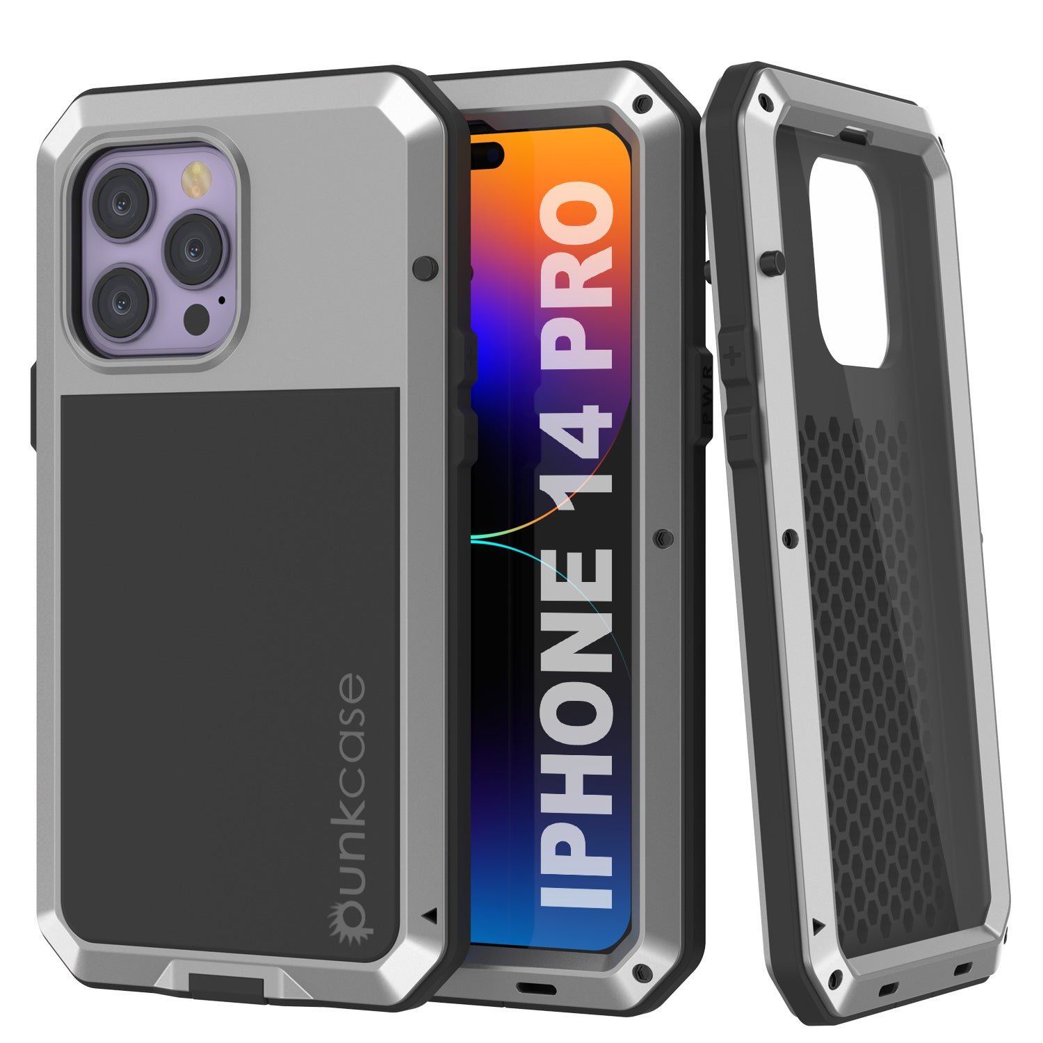 iPhone 14 Pro Metal Case, Heavy Duty Military Grade Armor Cover [shock proof] Full Body Hard [Silver]