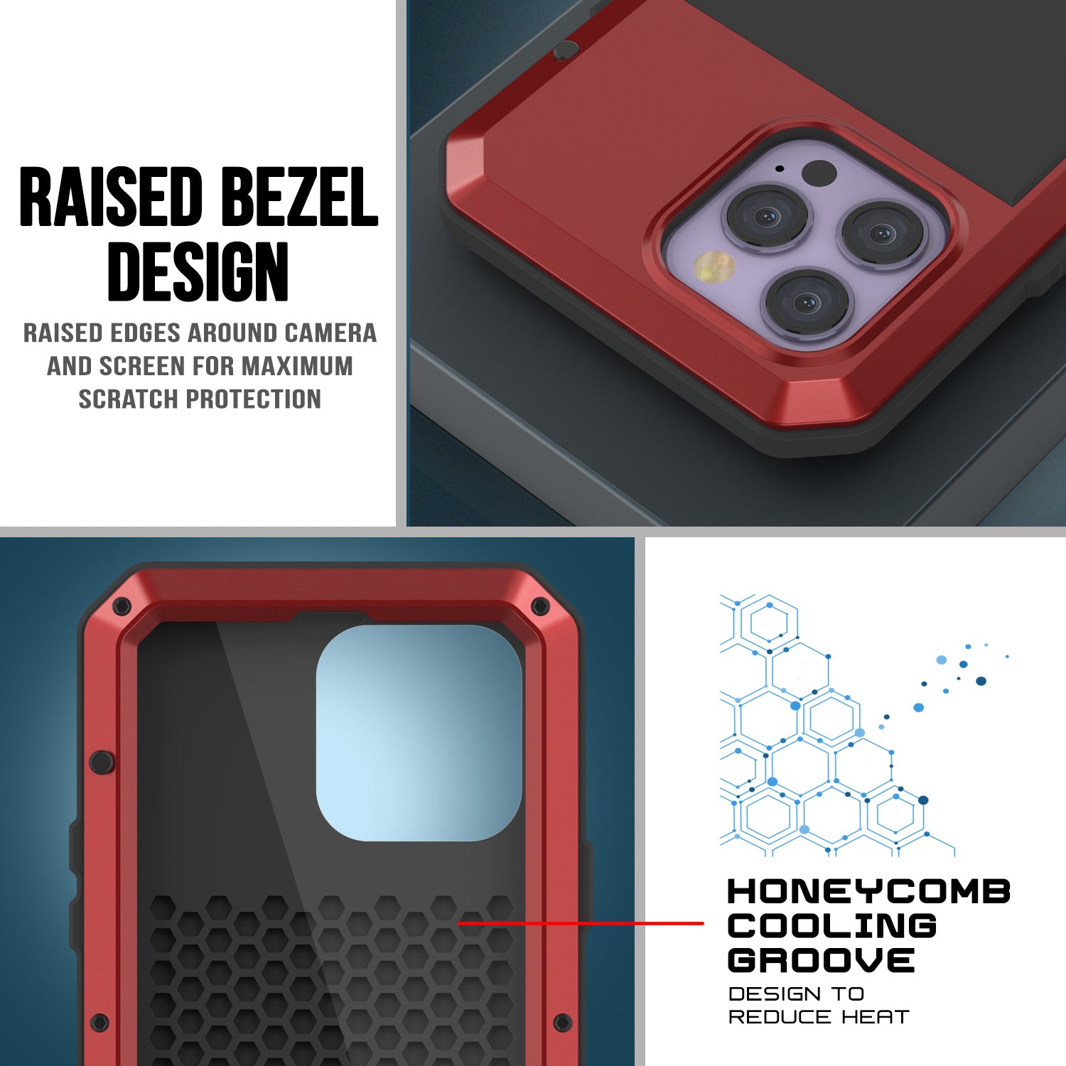 iPhone 14 Pro Metal Case, Heavy Duty Military Grade Armor Cover [shock proof] Full Body Hard [Red]