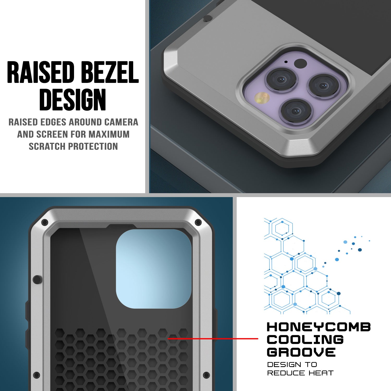 iPhone 14 Pro Metal Case, Heavy Duty Military Grade Armor Cover [shock proof] Full Body Hard [Silver]