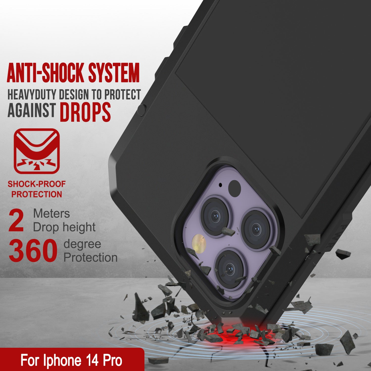 iPhone 14 Pro Metal Case, Heavy Duty Military Grade Armor Cover [shock proof] Full Body Hard [Black]