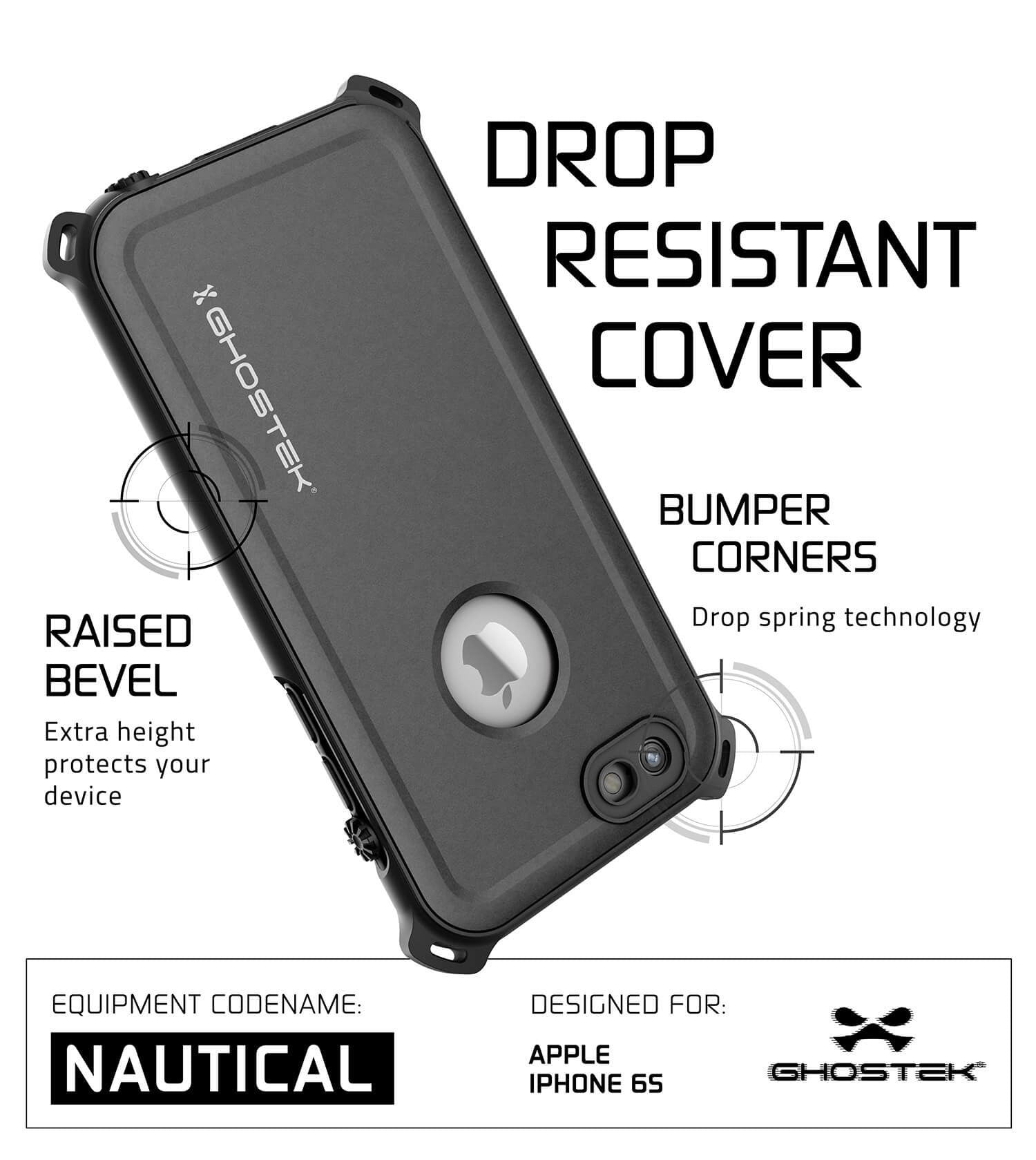 iPhone 6S/6 Waterproof Case, Ghostek® Nautical Black Series| Underwater | Aluminum Frame | Ultra Fit