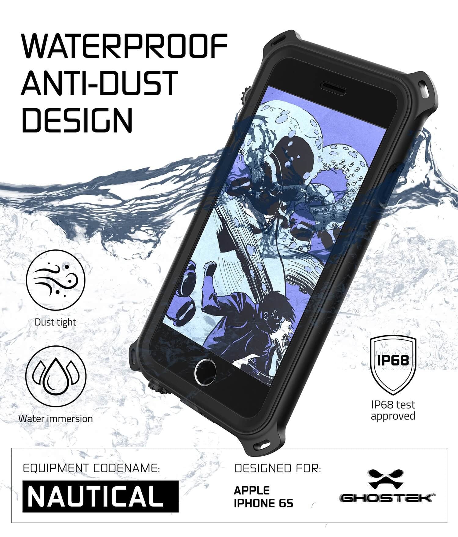 iPhone 6S/6 Waterproof Case, Ghostek® Nautical Black Series| Underwater | Aluminum Frame | Ultra Fit