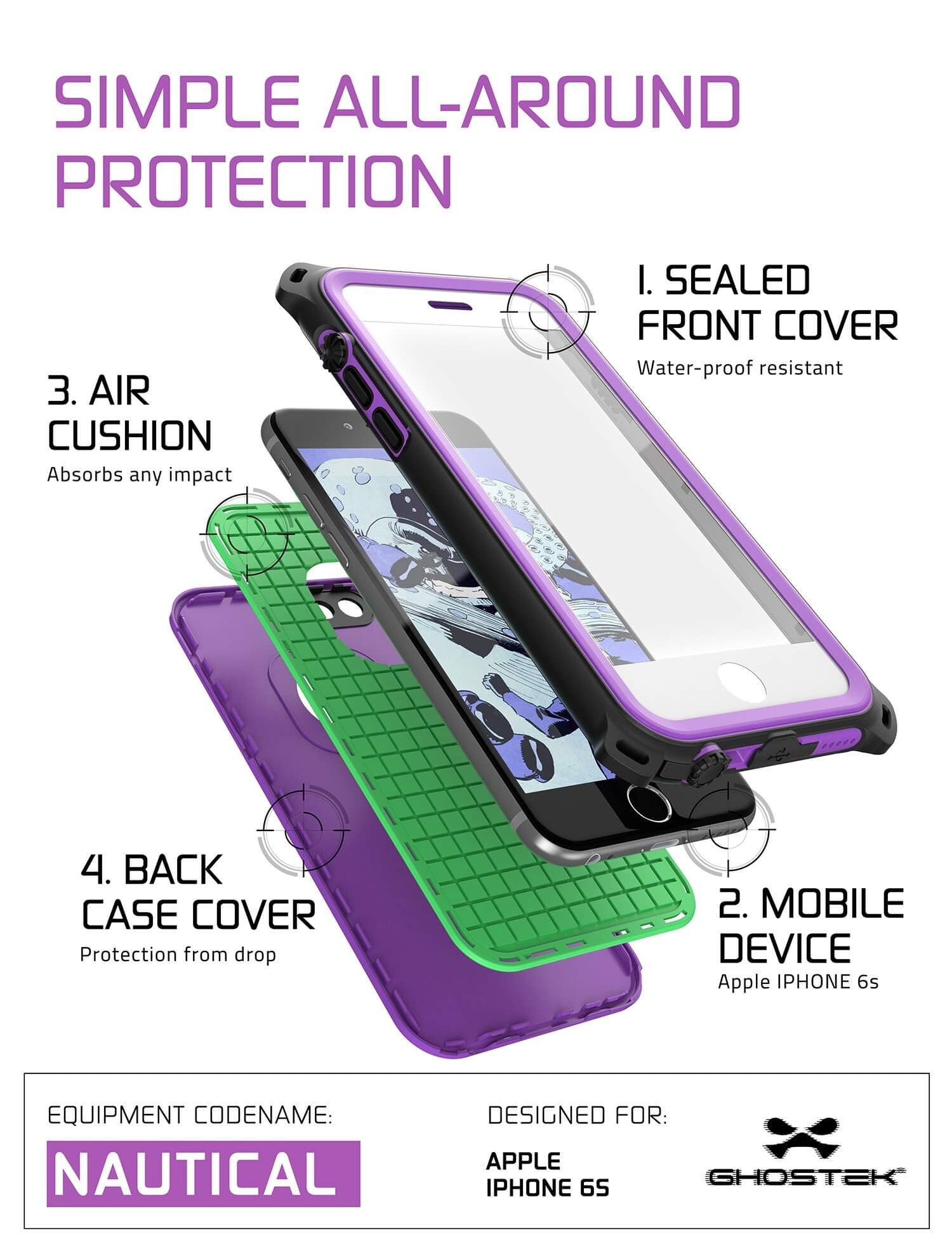 iPhone 6S/6 Waterproof Case, Ghostek® Nautical Purple Series| Underwater | Aluminum Frame