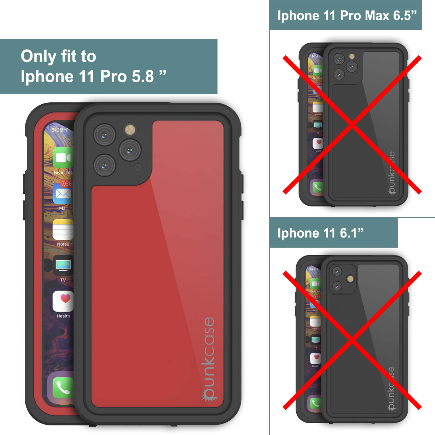 iPhone 11 Pro Max Waterproof IP68 Case, Punkcase [Red] [StudStar Series] [Slim Fit]