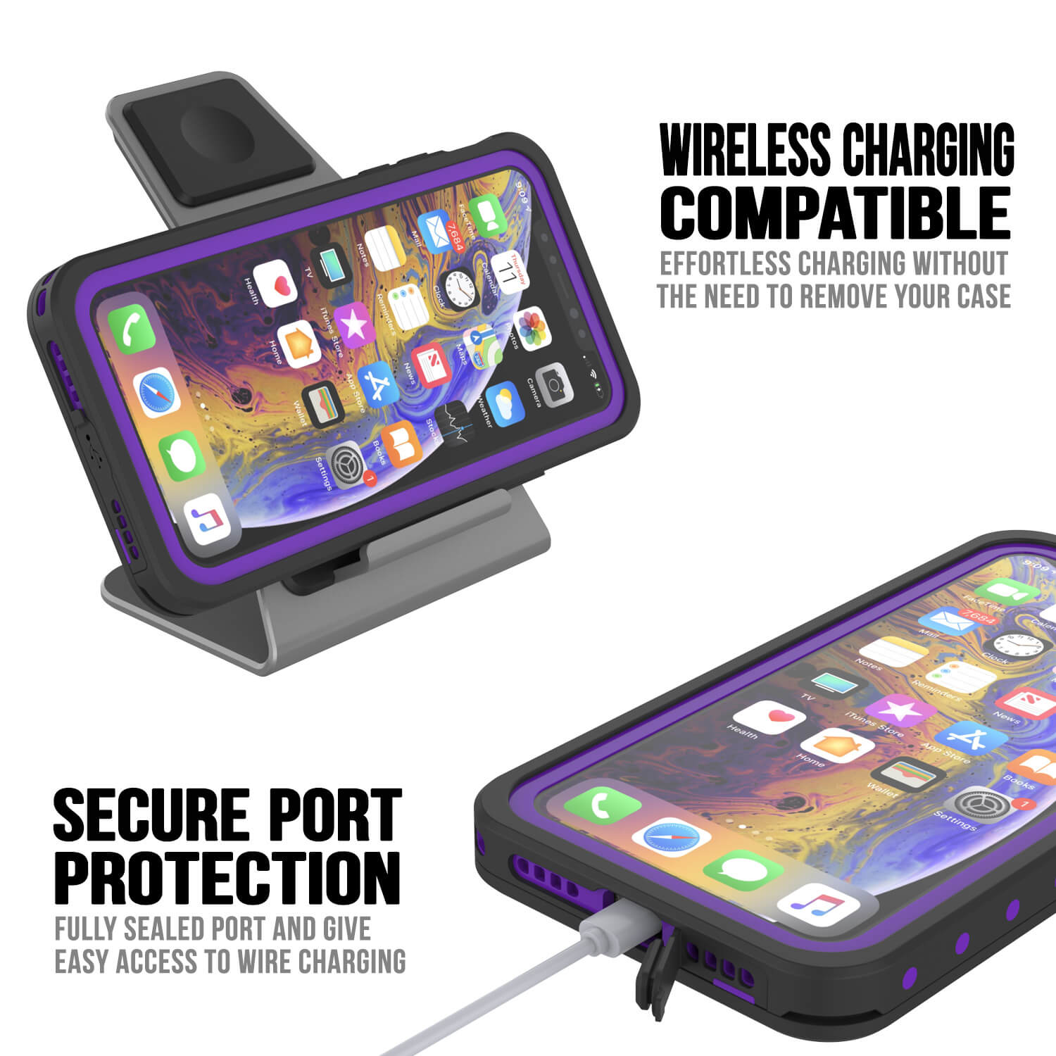 iPhone 11 Pro Max Waterproof IP68 Case, Punkcase [Purple] [StudStar Series] [Slim Fit] [Dirtproof]