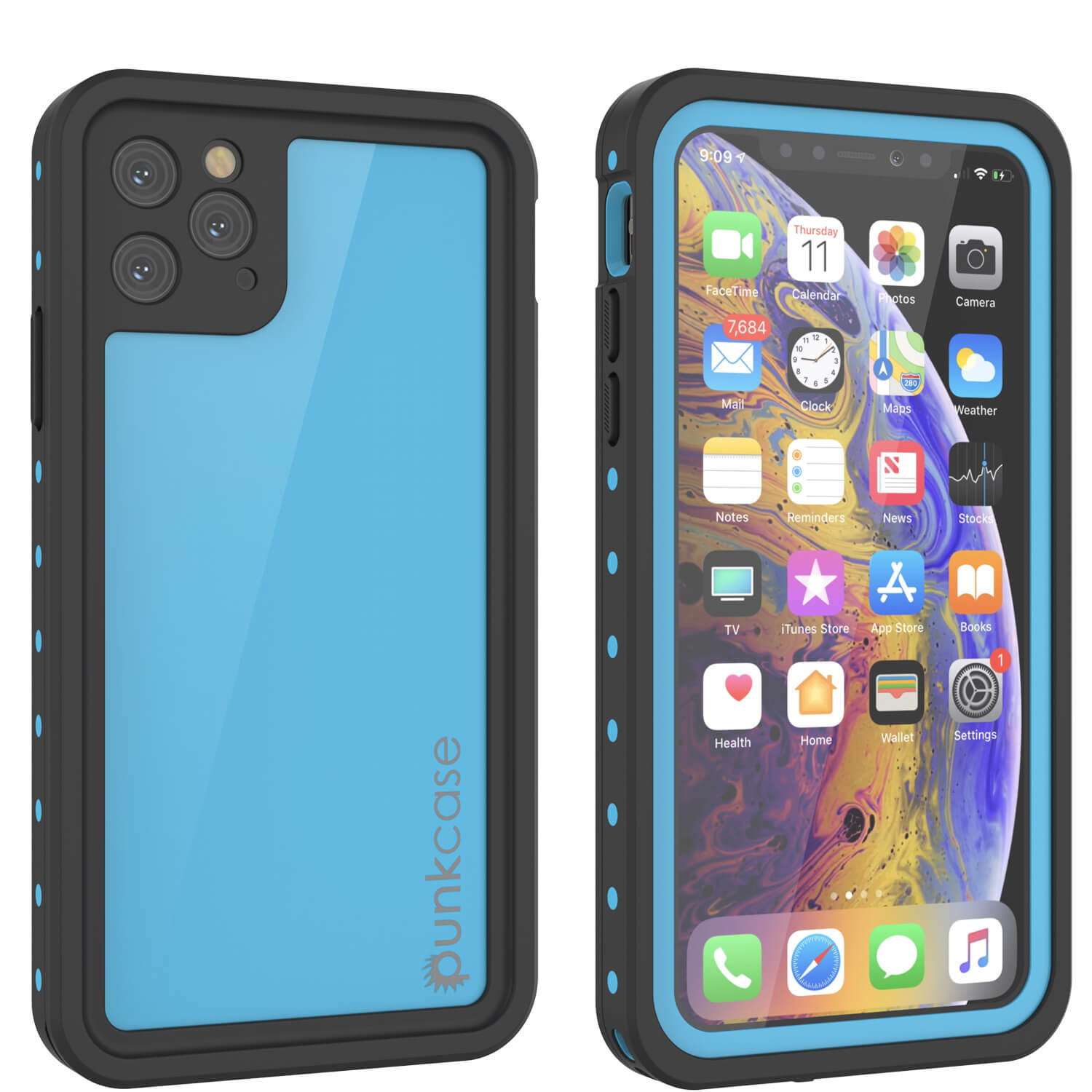 iPhone 11 Pro Max Waterproof IP68 Case, Punkcase [Light blue] [StudStar  Series] [Slim Fit] [Dirtproof]