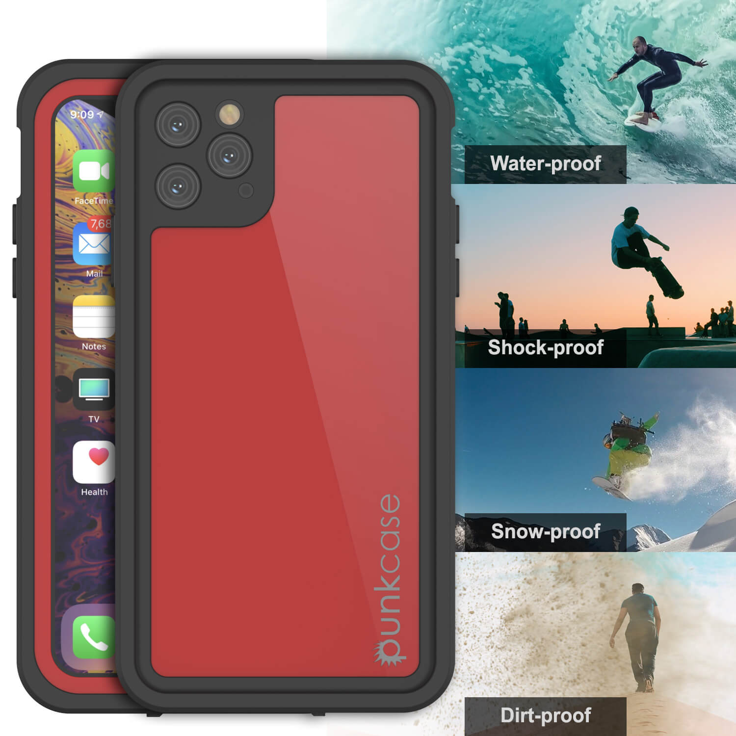 iPhone 11 Pro Max Waterproof IP68 Case, Punkcase [Red] [StudStar Series] [Slim Fit]