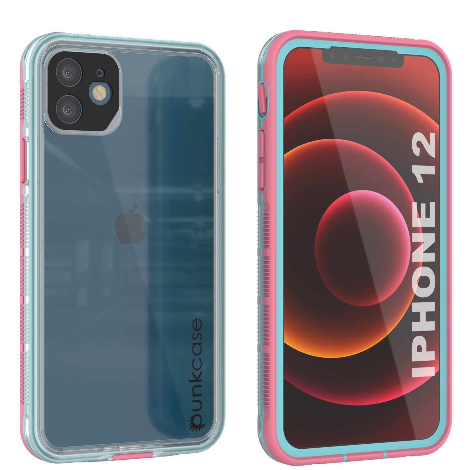 Punkcase iPhone 12 Waterproof Case [Aqua Series] Armor Cover [Clear Pink] [Clear Back]