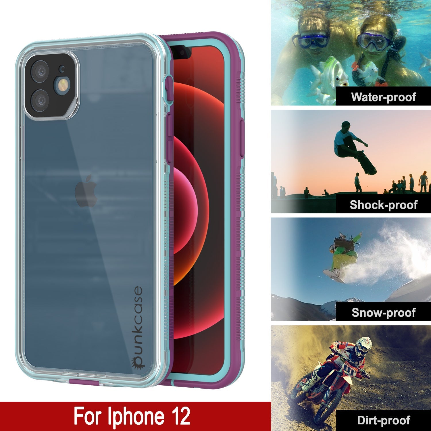 Punkcase iPhone 13 Waterproof Case [Aqua Series] Armor Cover [Clear Blue] [Clear Back]