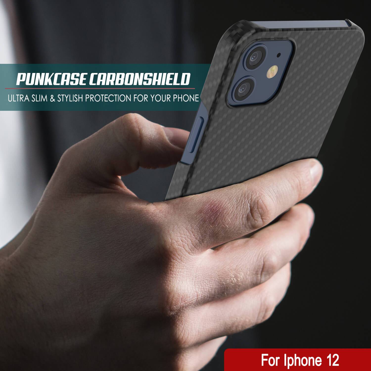 iPhone 12 Mini Case, Punkcase CarbonShield, Heavy Duty & Ultra Thin 2 Piece Dual Layer [shockproof]