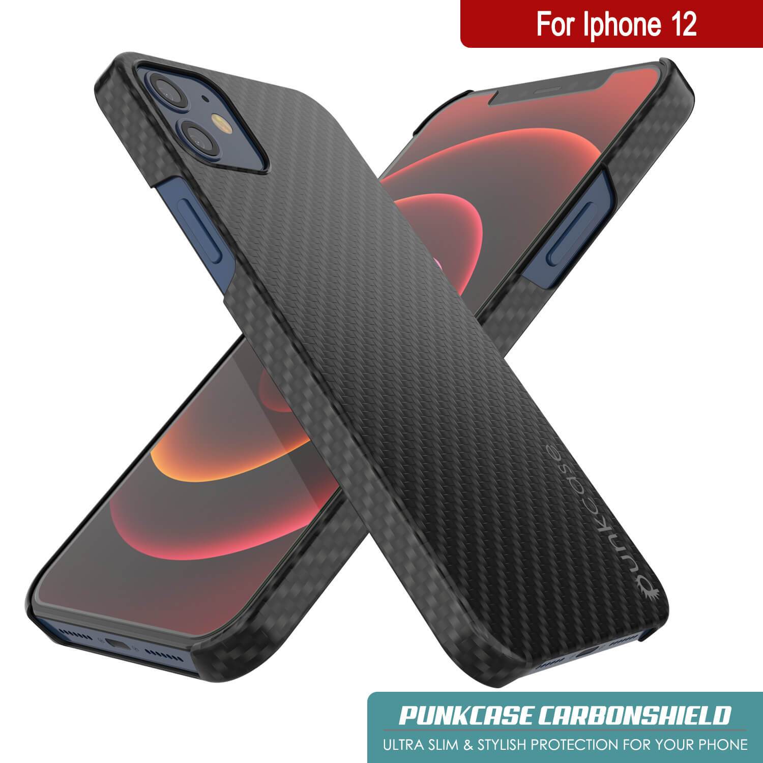iPhone 12 Mini Case, Punkcase CarbonShield, Heavy Duty & Ultra Thin 2 Piece Dual Layer [shockproof]