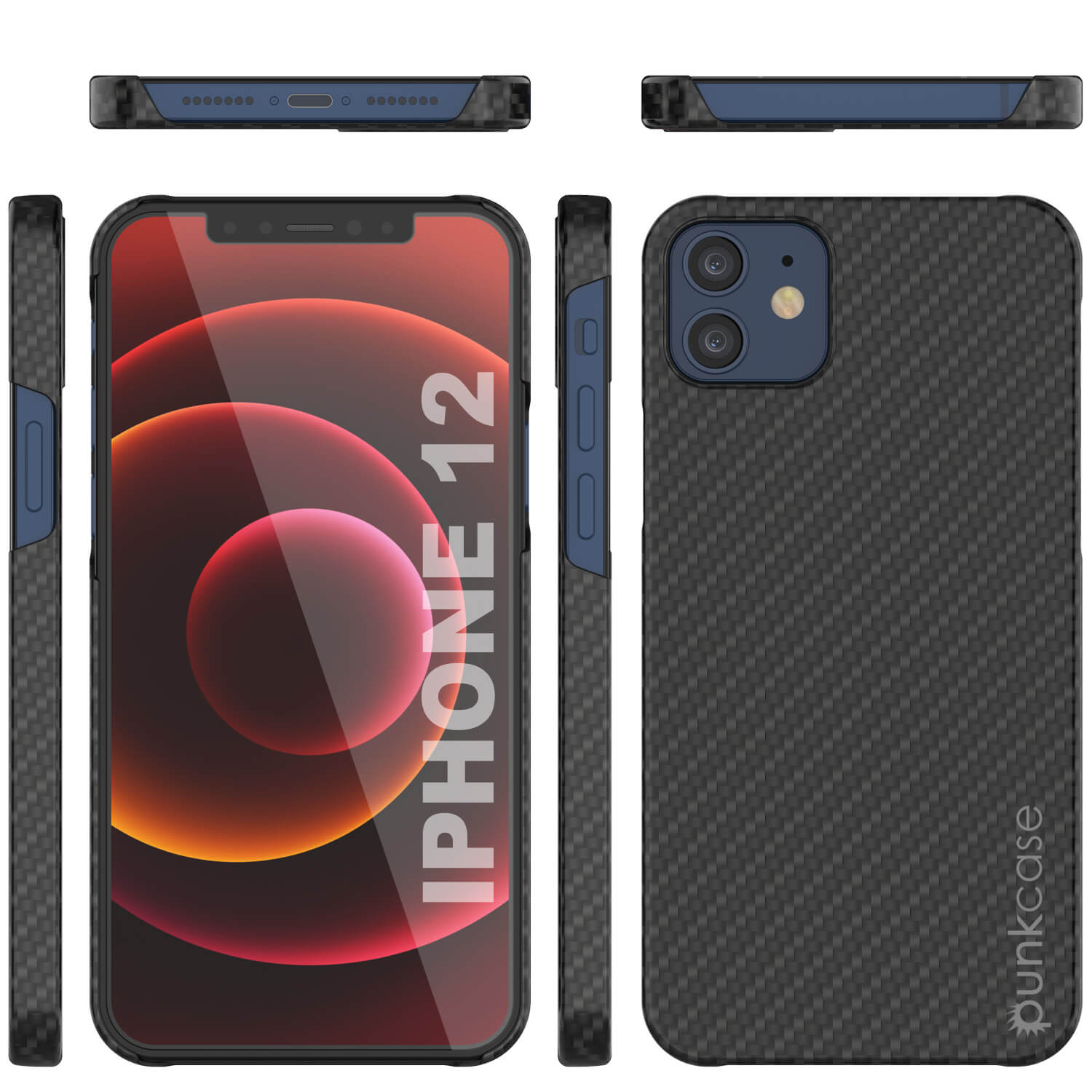 iPhone 12 Case, Punkcase CarbonShield, Heavy Duty & Ultra Thin 2 Piece Dual Layer [shockproof]