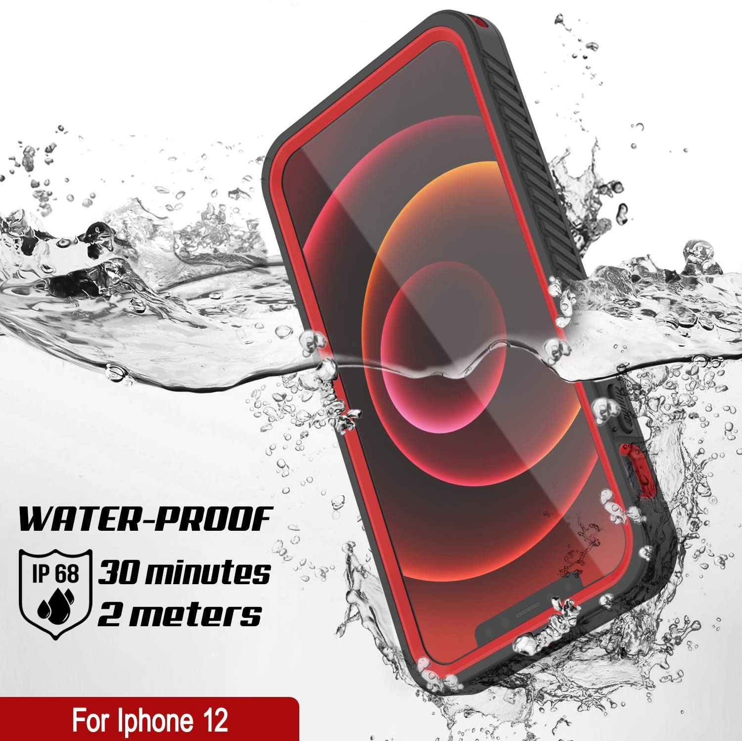 iPhone 12  Waterproof Case, Punkcase [Extreme Series] Armor Cover W/ Built In Screen Protector [Red]