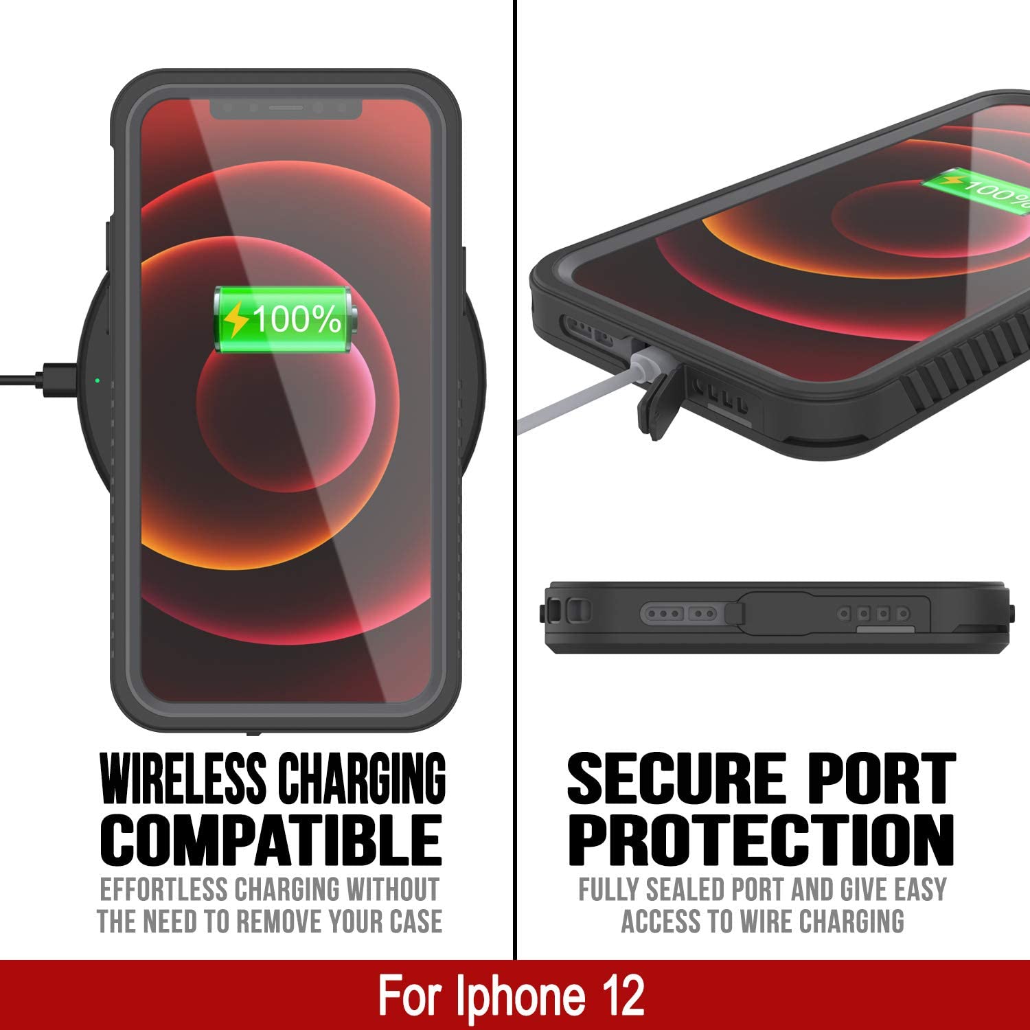 iPhone 12  Waterproof Case, Punkcase [Extreme Series] Armor Cover W/ Built In Screen Protector [Red]