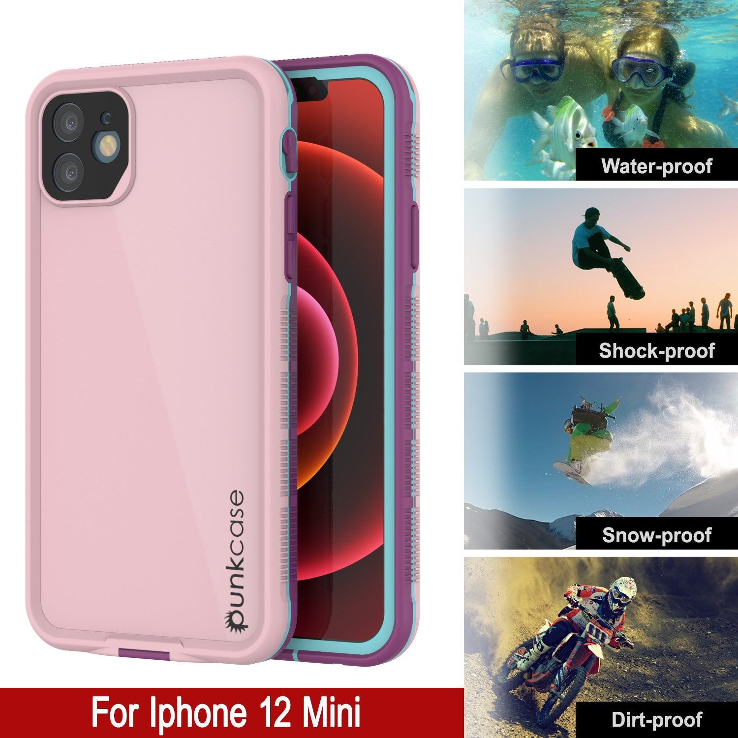 Punkcase iPhone 13 Mini Waterproof Case [Aqua Series] Armor Cover [Pink]