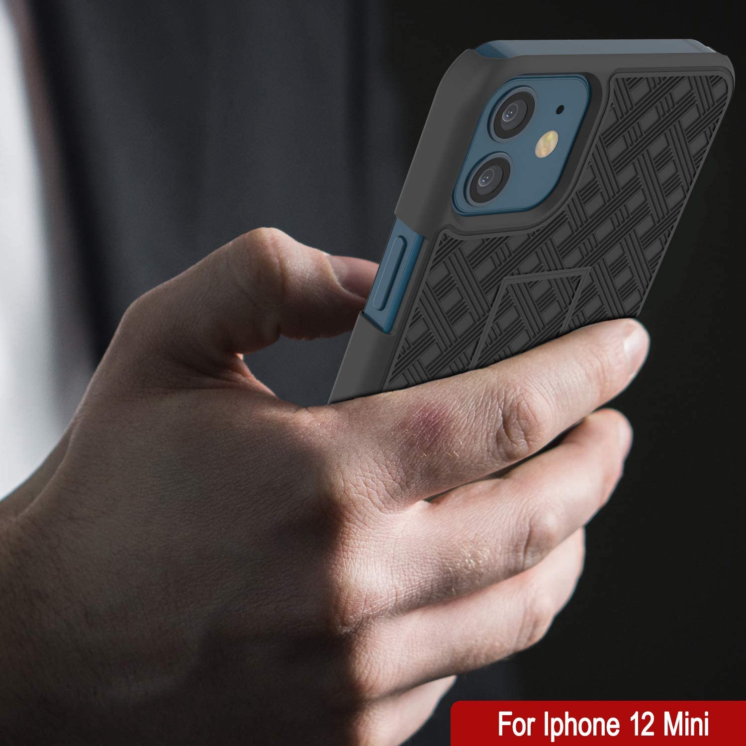 Punkcase iPhone 12 Mini Case With Tempered Glass Screen Protector, Holster Belt Clip & Built-In Kickstand [Black]