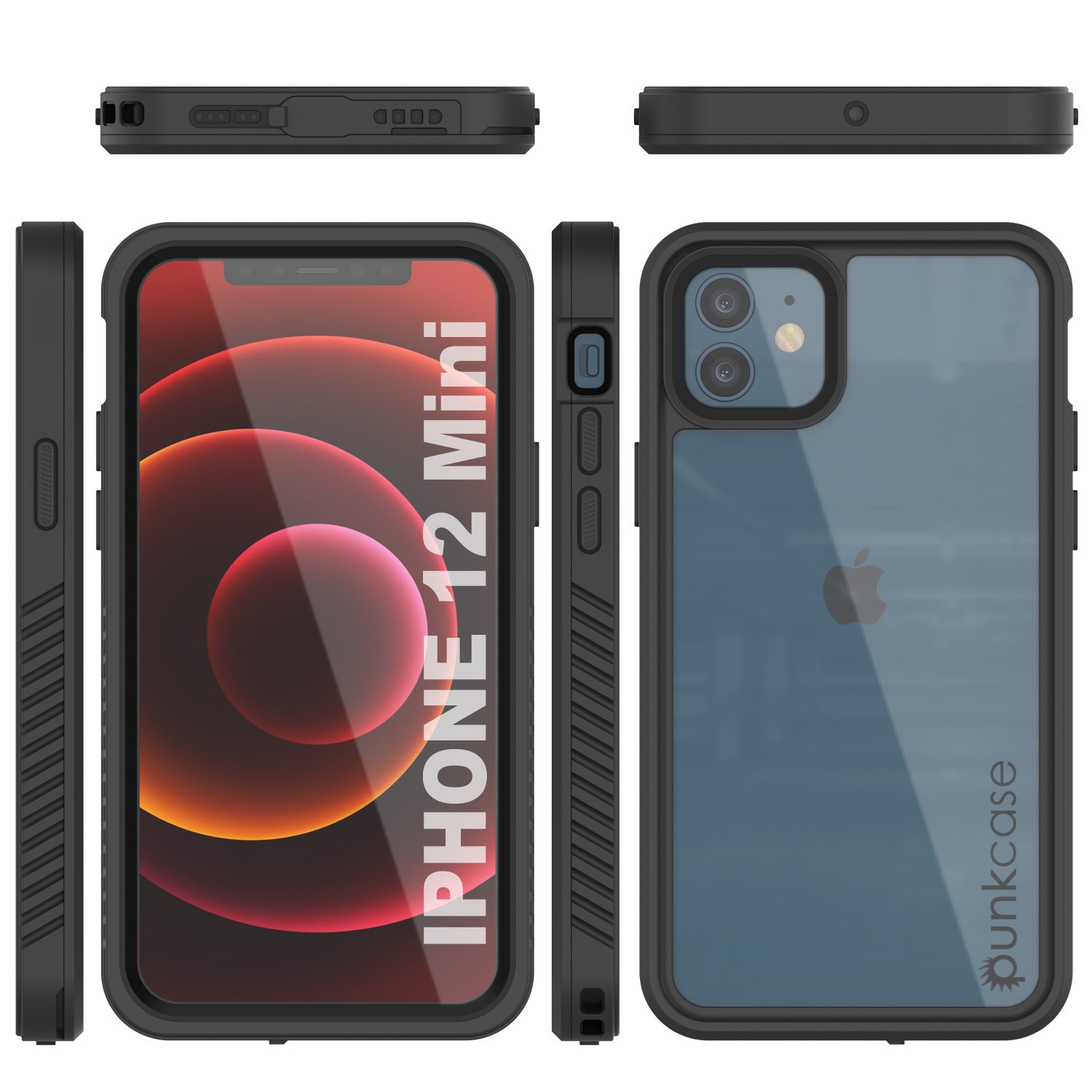 iPhone 12 Mini Waterproof Case, Punkcase [Extreme Series] Armor Cover W/ Built In Screen Protector [Black]