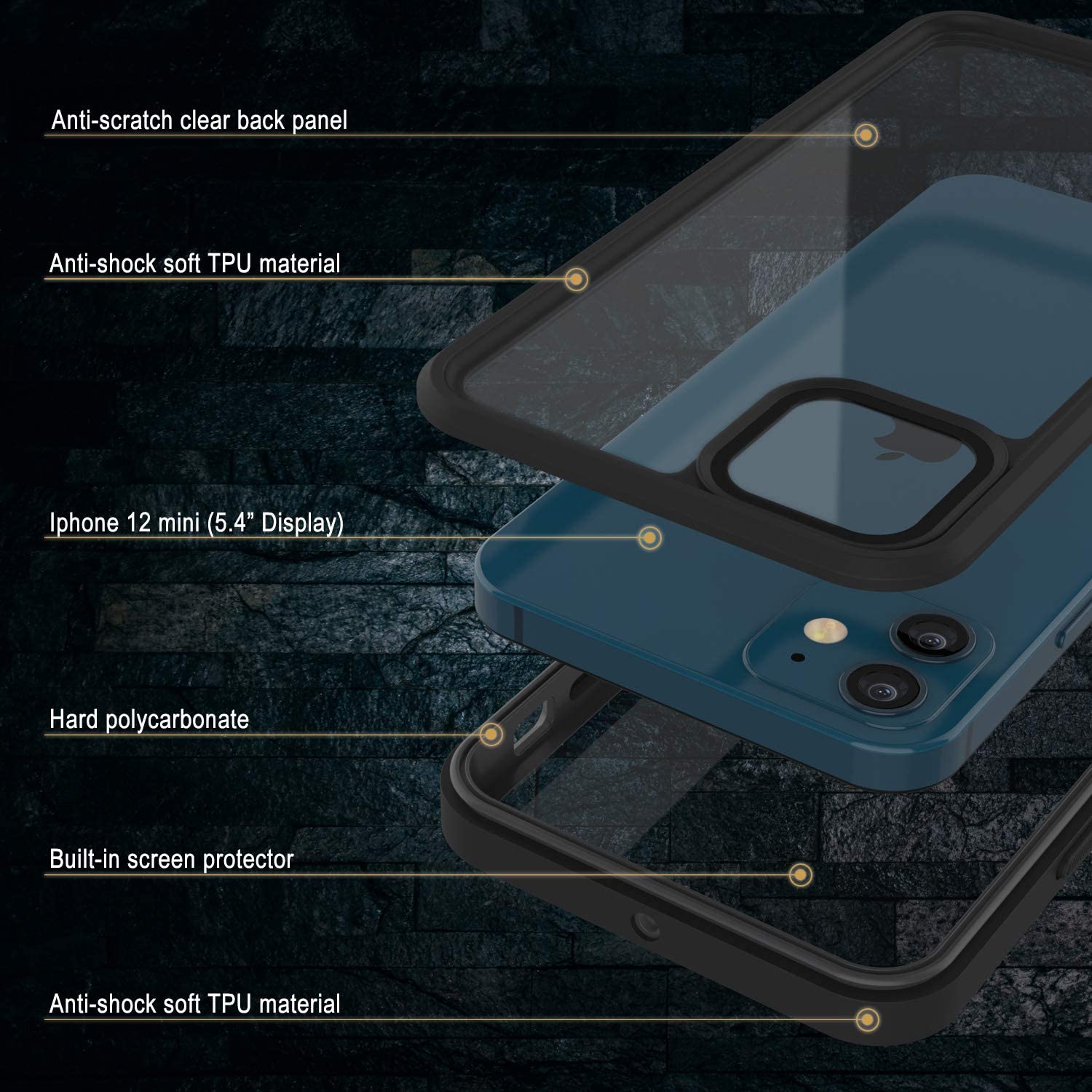 iPhone 12 Mini Waterproof Case, Punkcase [Extreme Series] Armor Cover W/ Built In Screen Protector [Light Blue]