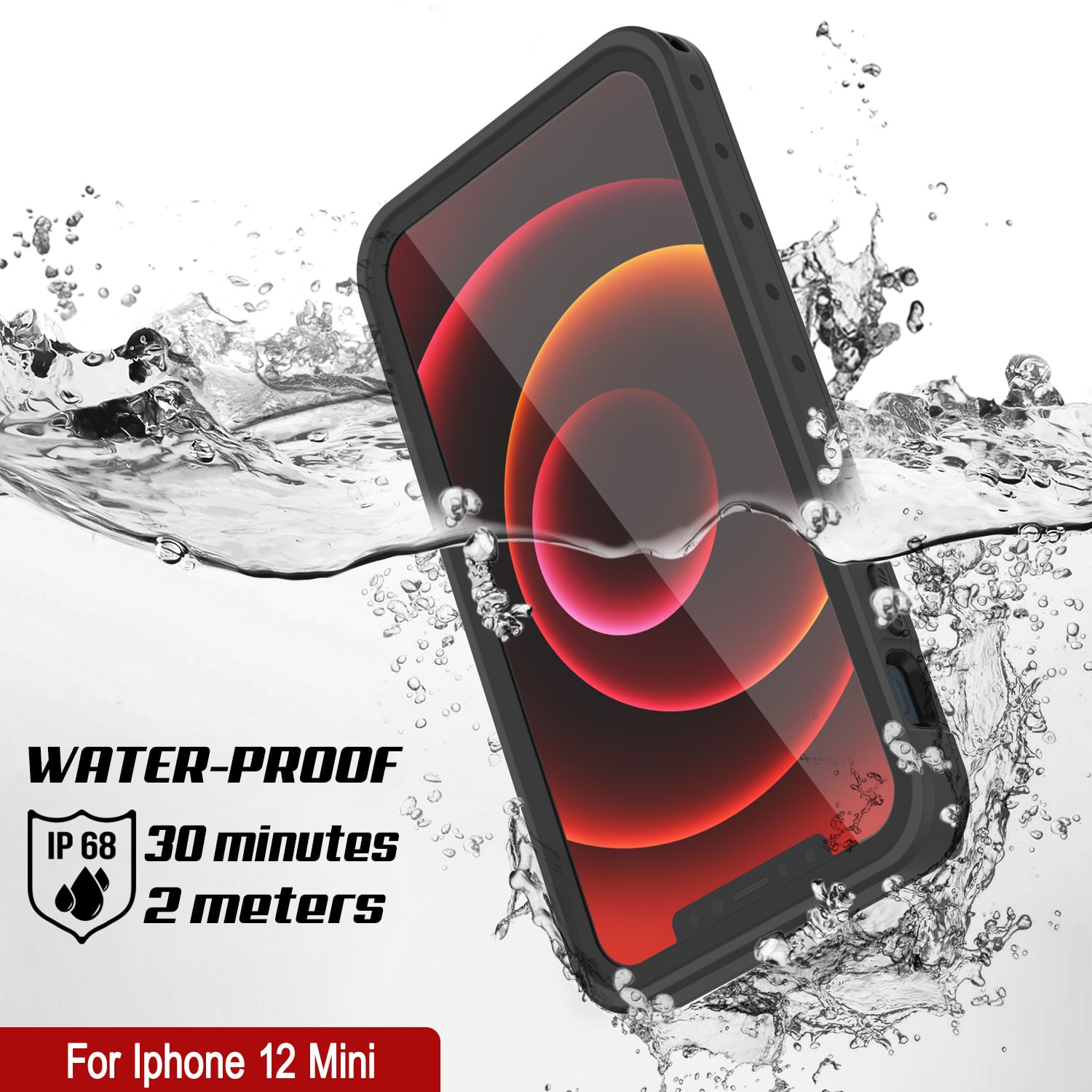 Punkcase iPhone 12 Mini Waterproof Case - Black, Slim Fit