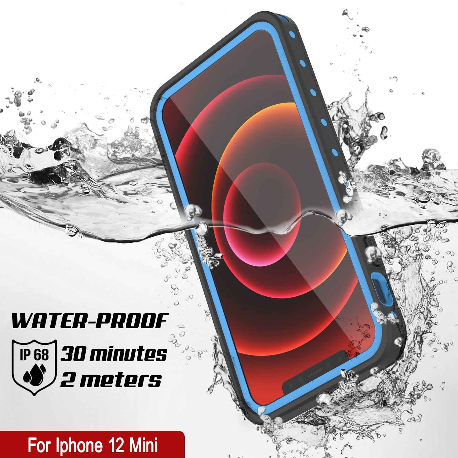 iPhone 12 Mini Waterproof IP68 Case, Punkcase [Light blue] [StudStar Series] [Slim Fit] [Dirtproof]
