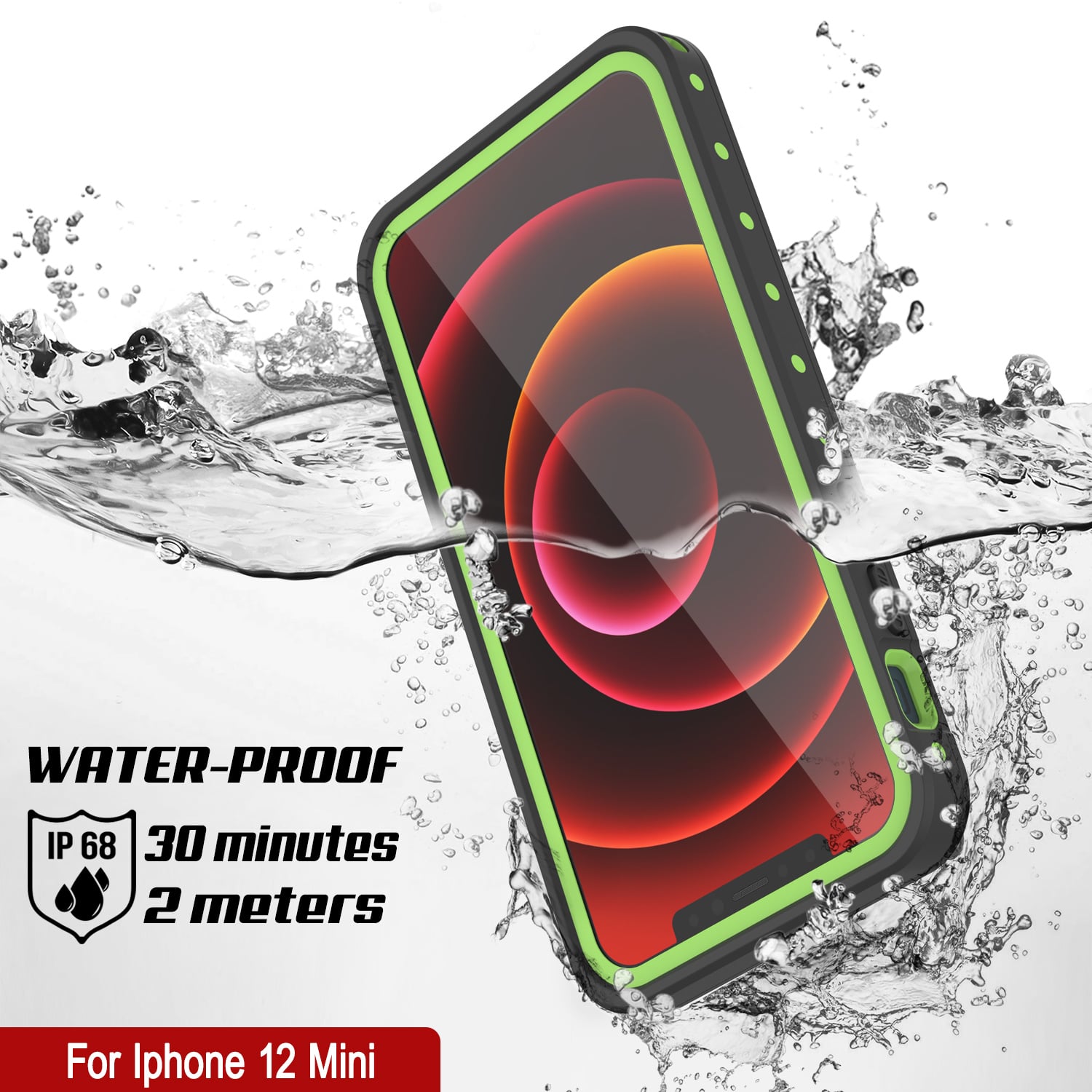 iPhone 12 Mini Waterproof IP68 Case, Punkcase [Light green] [StudStar Series] [Slim Fit] [Dirtproof]