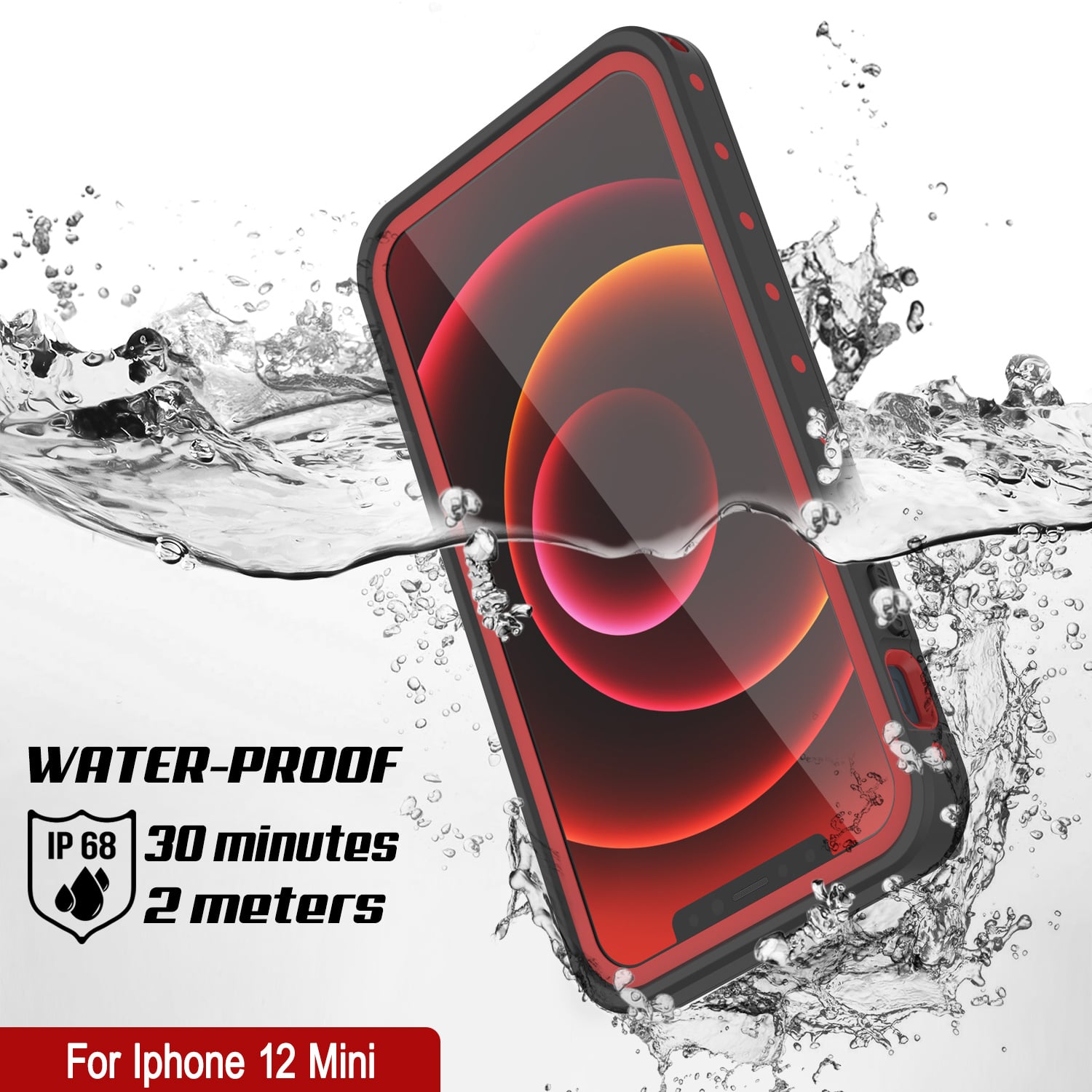 iPhone 12 Mini Waterproof IP68 Case, Punkcase [Red] [StudStar Series] [Slim Fit]