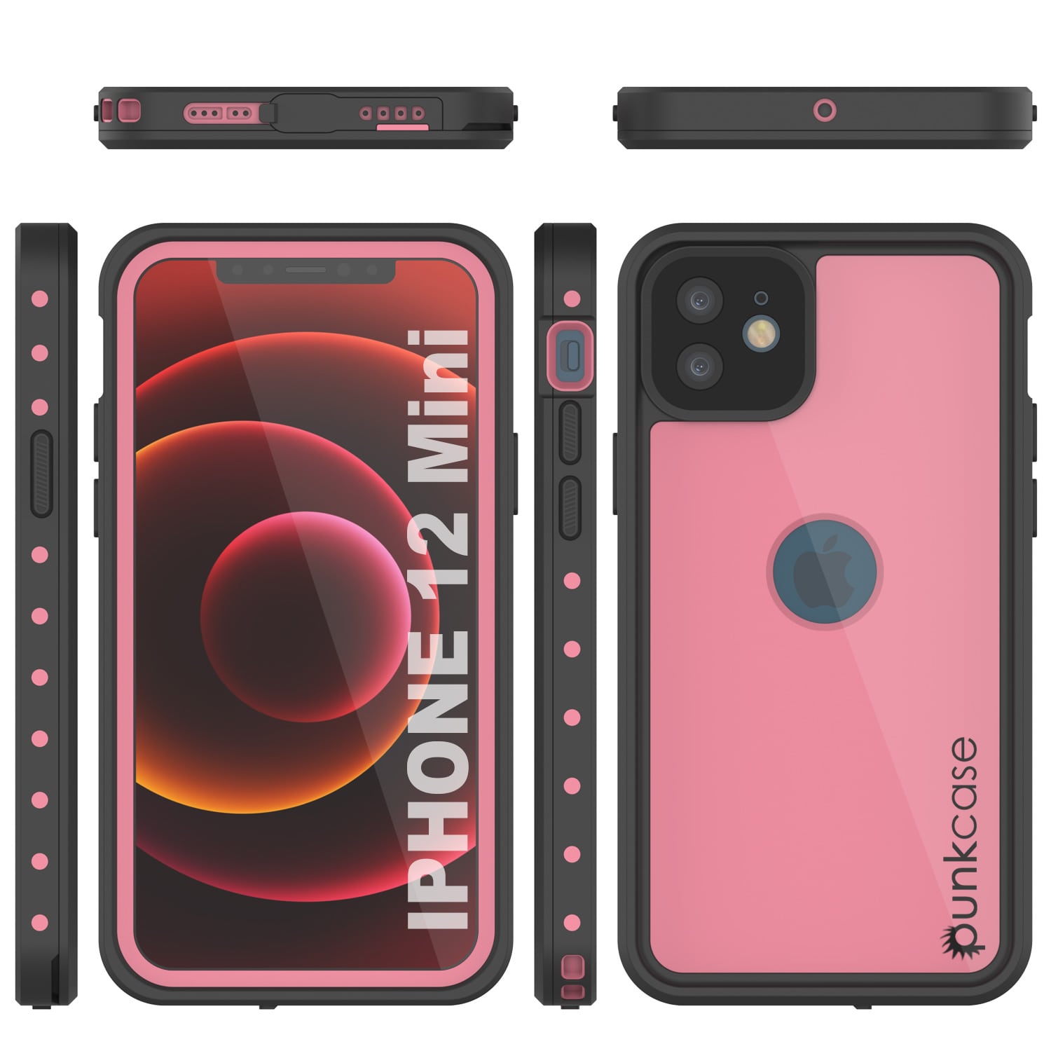 iPhone 12 Mini Waterproof IP68 Case, Punkcase [Pink] [StudStar Series] [Slim Fit] [Dirtproof]