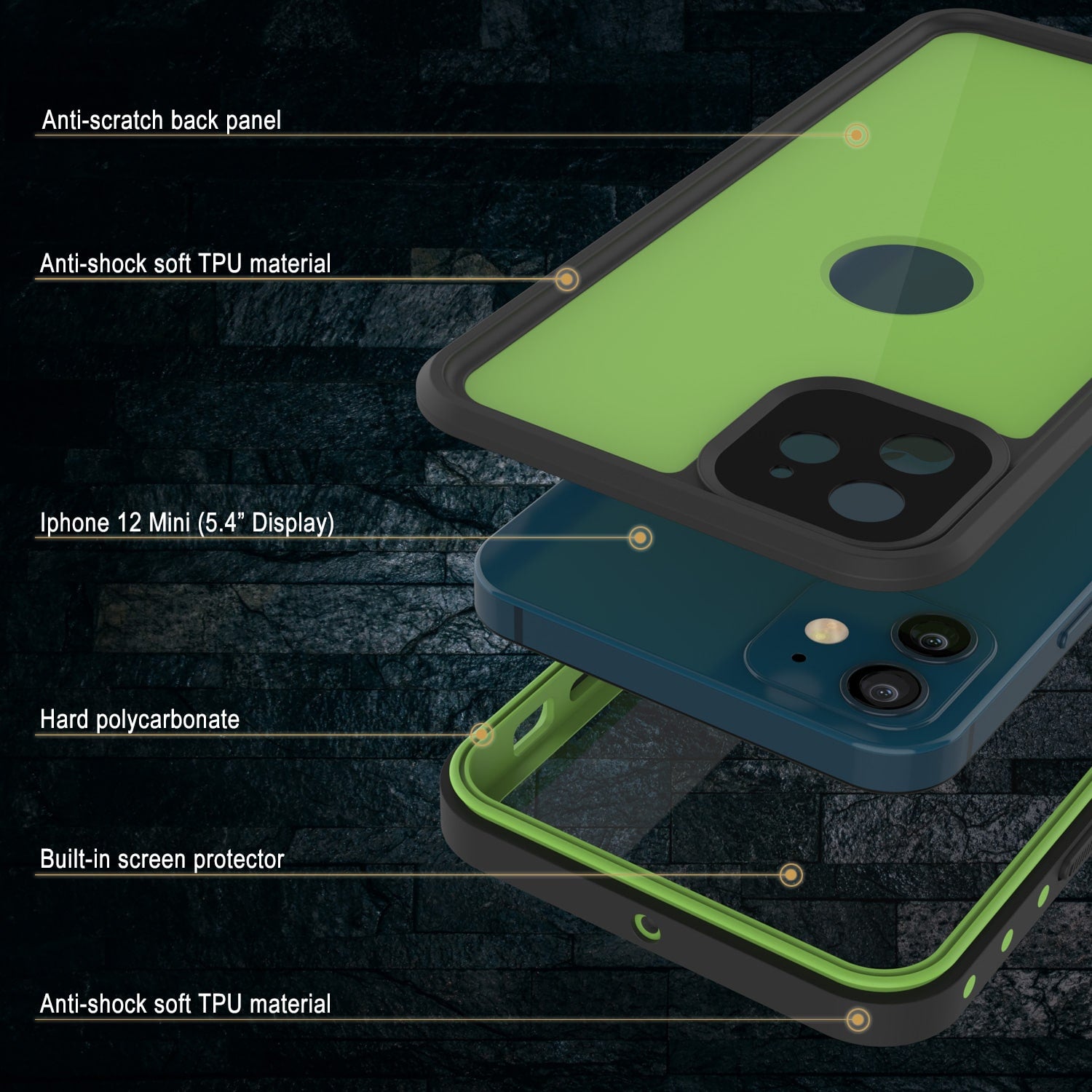 iPhone 12 Mini Waterproof IP68 Case, Punkcase [Light green] [StudStar Series] [Slim Fit] [Dirtproof]