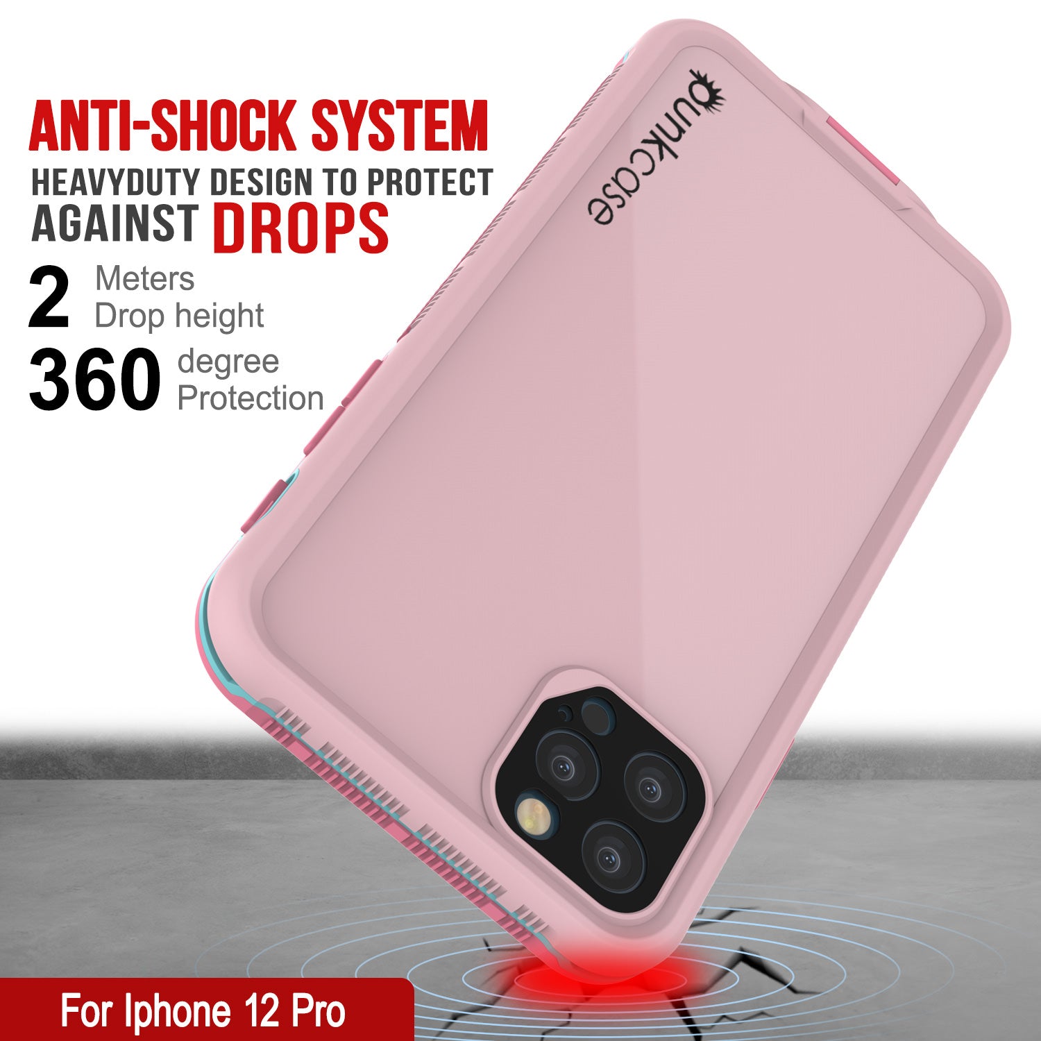 Punkcase iPhone 12 Pro Waterproof Case [Aqua Series] Armor Cover [Pink]