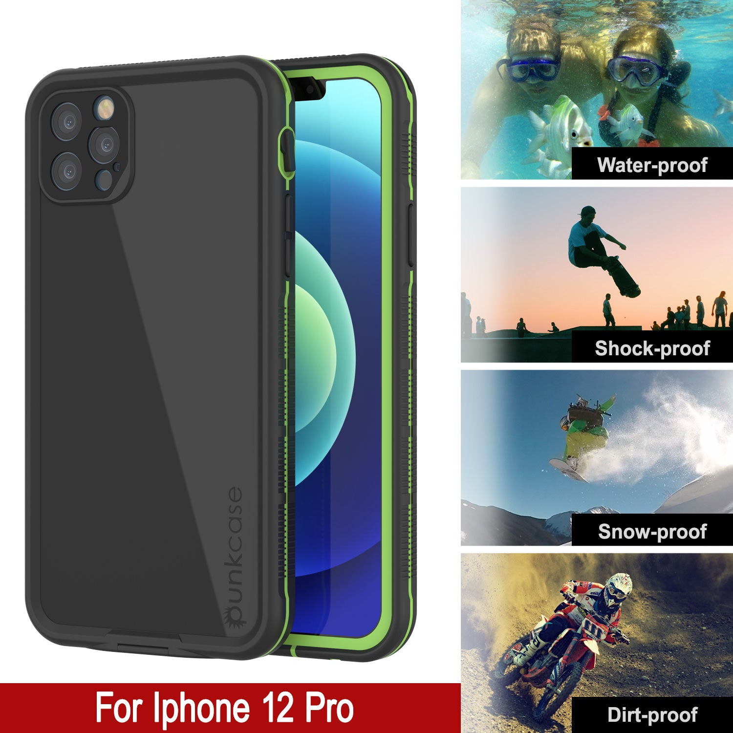 Punkcase iPhone 12 Pro Waterproof Case [Aqua Series] Armor Cover [Black]