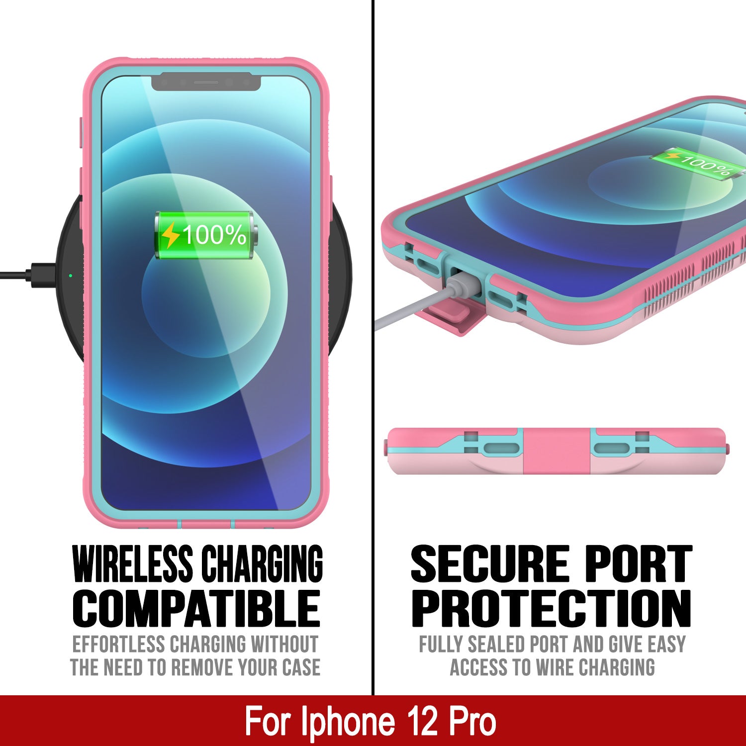 Punkcase iPhone 12 Pro Waterproof Case [Aqua Series] Armor Cover [Pink]