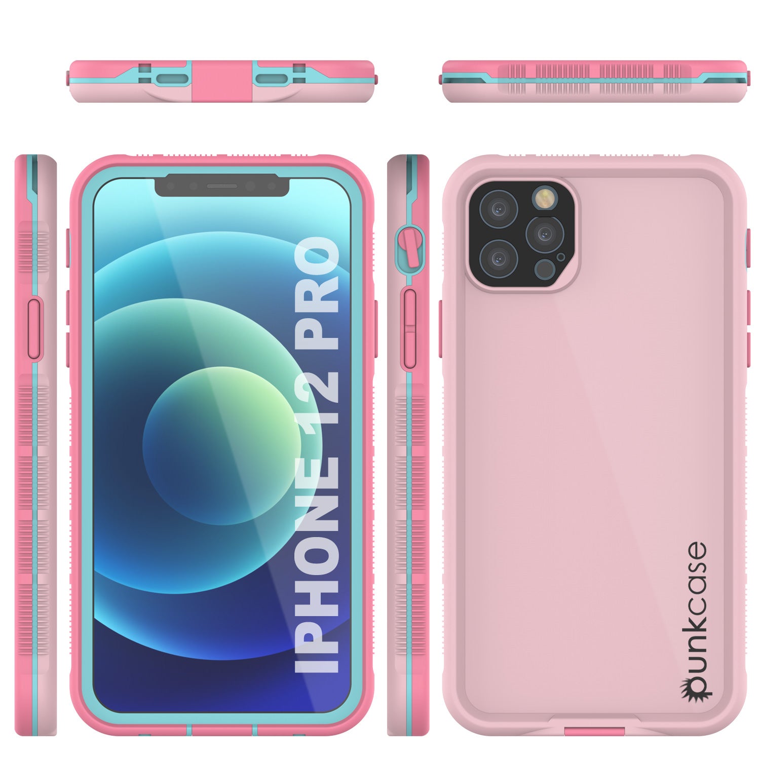 Punkcase iPhone 12 Pro Waterproof Case [Aqua Series] Armor Cover [Pink]